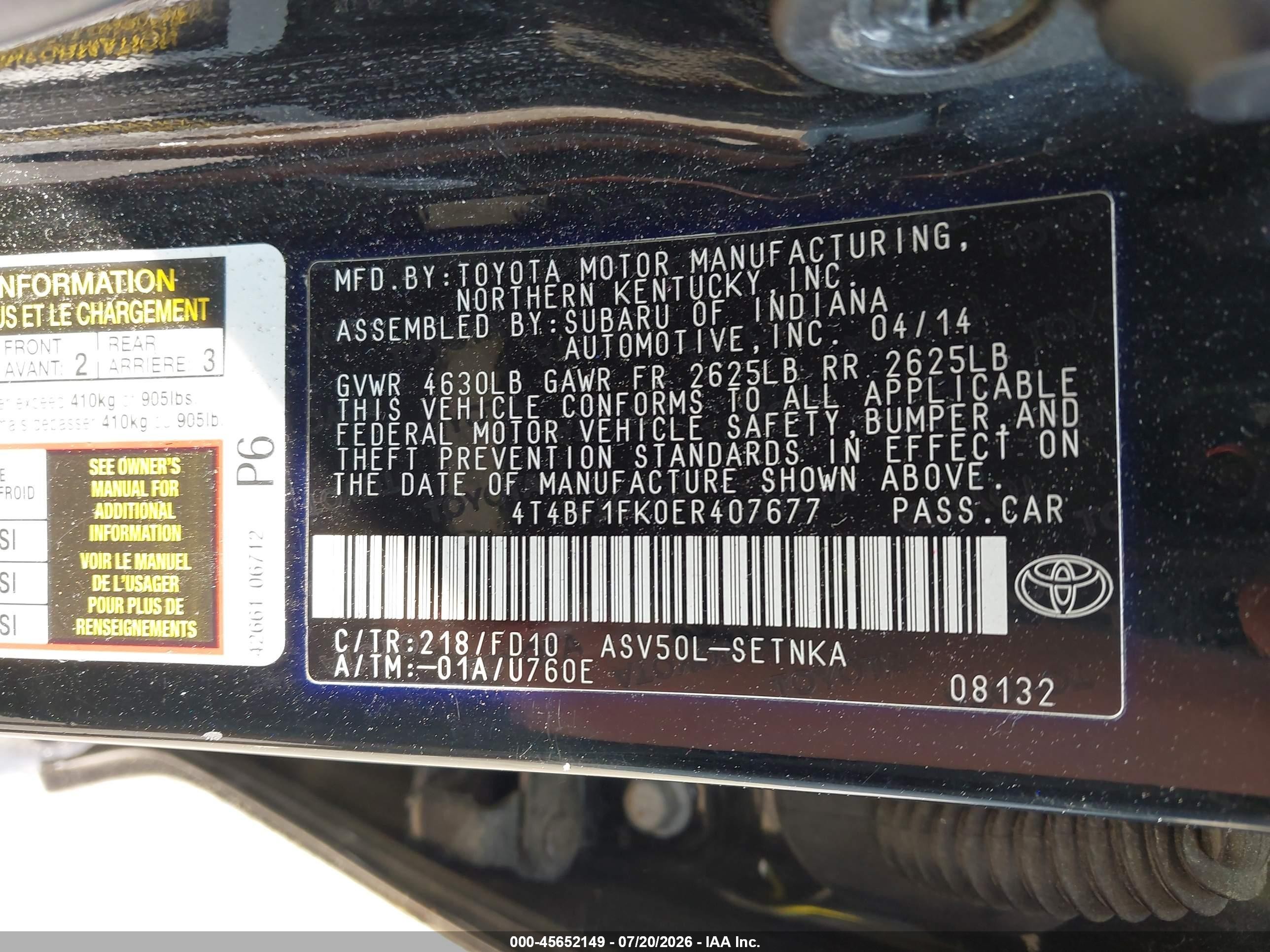 2014 Toyota Camry Le Black vin: 4T4BF1FK0ER407677