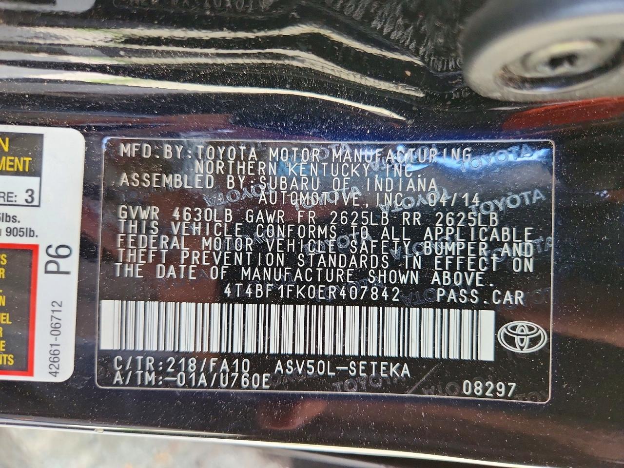 2014 Toyota Camry L Black vin: 4T4BF1FK0ER407842