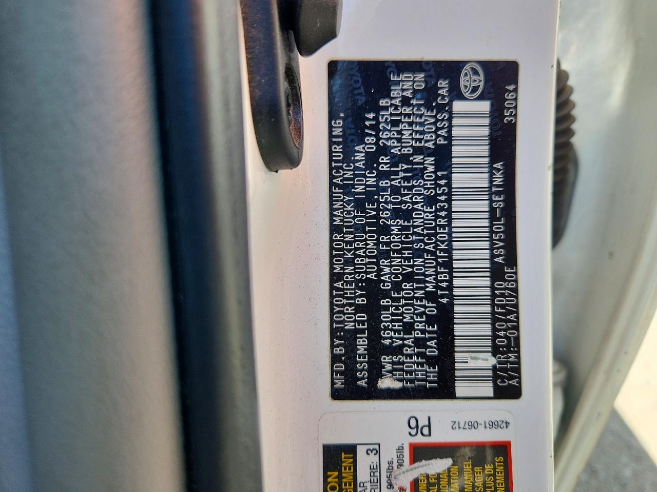 2014 Toyota Camry Le White vin: 4T4BF1FK0ER434541