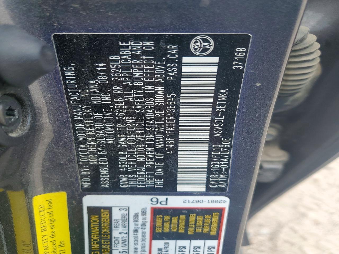 2014 Toyota Camry Le Gray vin: 4T4BF1FK0ER436645