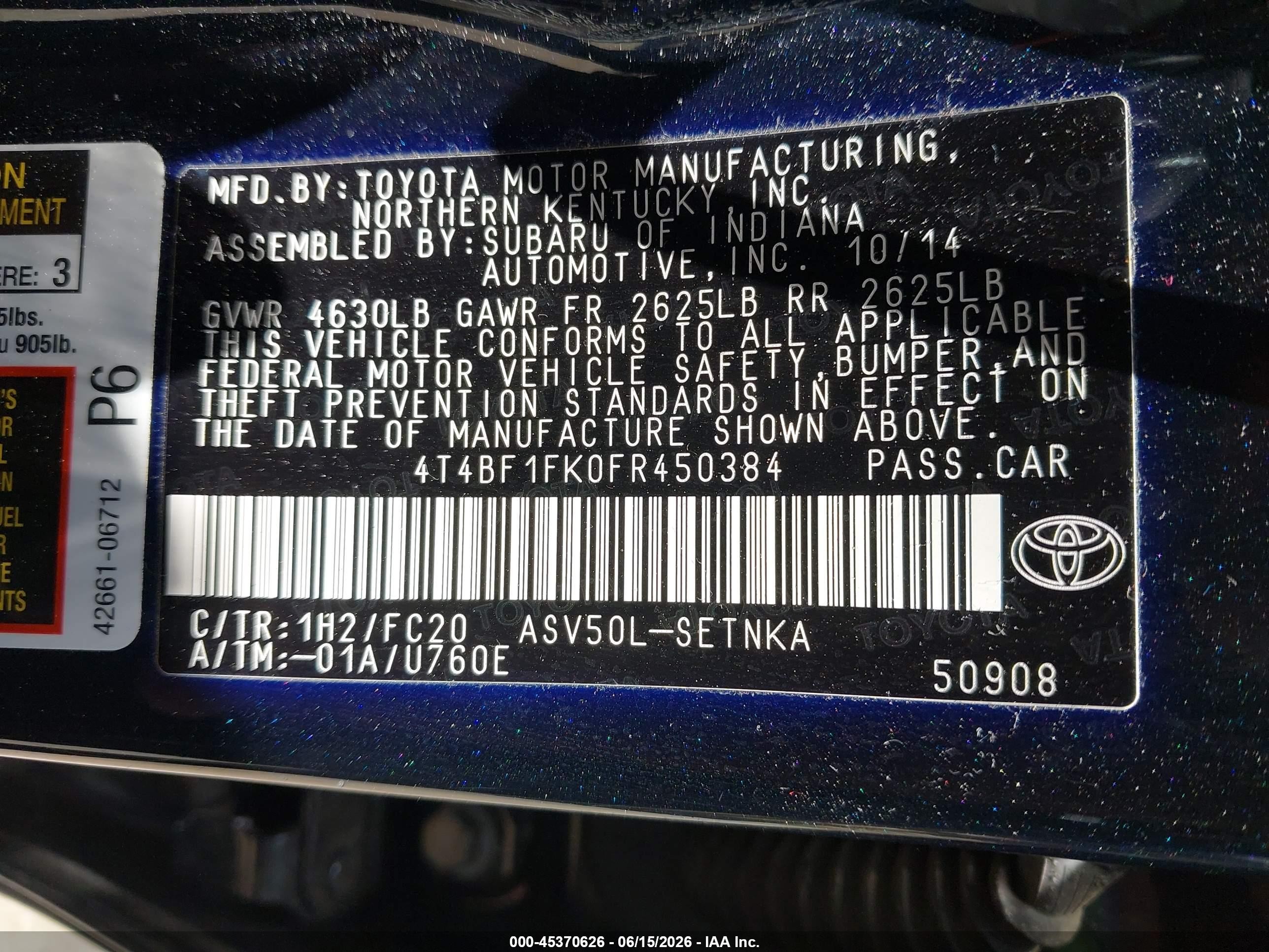 2015 Toyota Camry Le Синий vin: 4T4BF1FK0FR450384