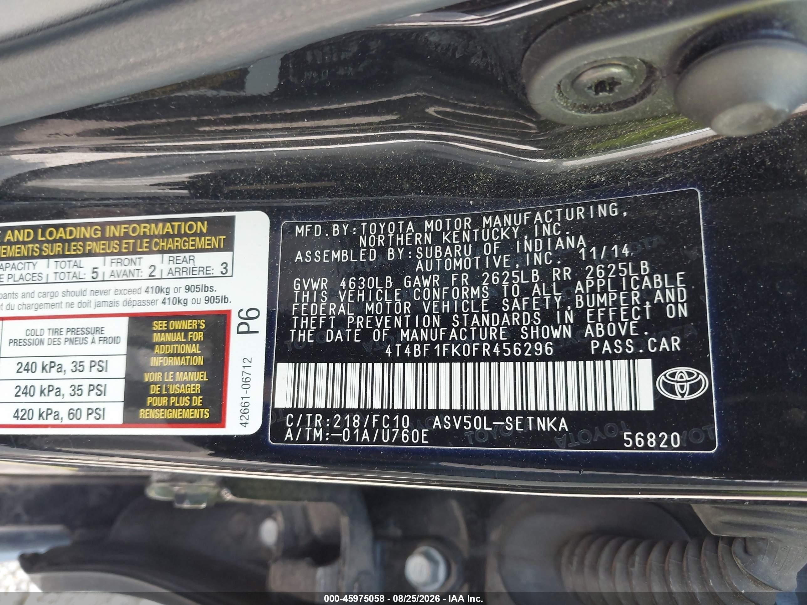 2015 Toyota Camry Le Black vin: 4T4BF1FK0FR456296