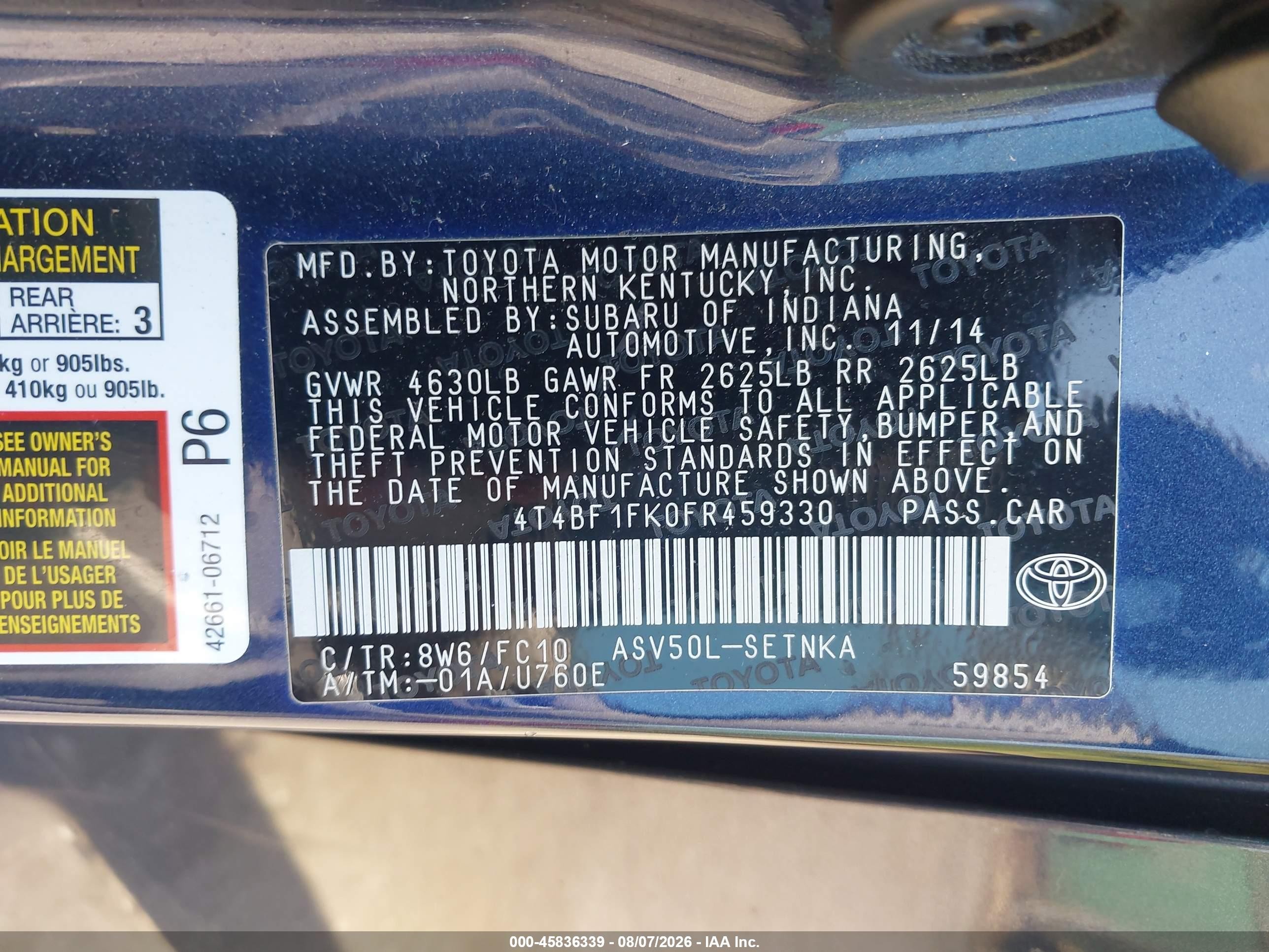 2015 Toyota Camry Le Dark Blue vin: 4T4BF1FK0FR459330