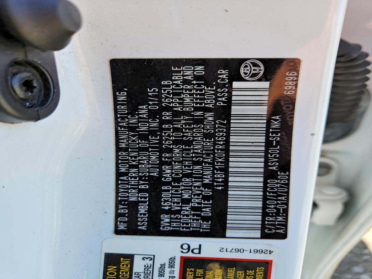 2015 Toyota Camry Le Белый vin: 4T4BF1FK0FR469372
