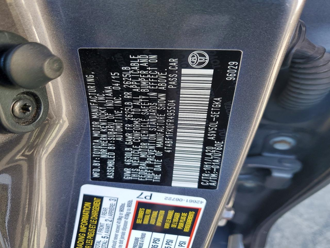 2015 Toyota Camry Xle Gray vin: 4T4BF1FK0FR495504