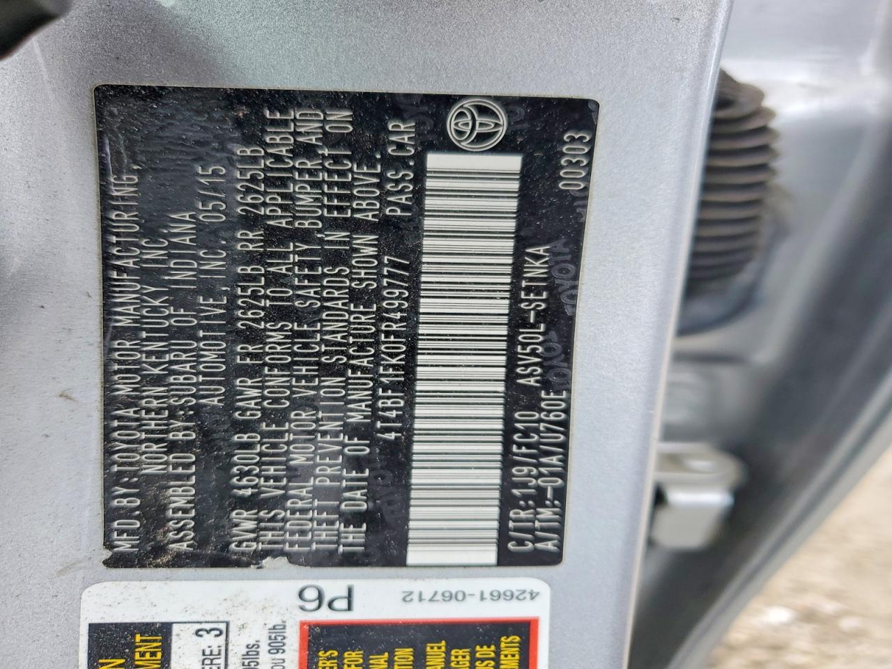 2015 Toyota Camry Le Silver vin: 4T4BF1FK0FR499777