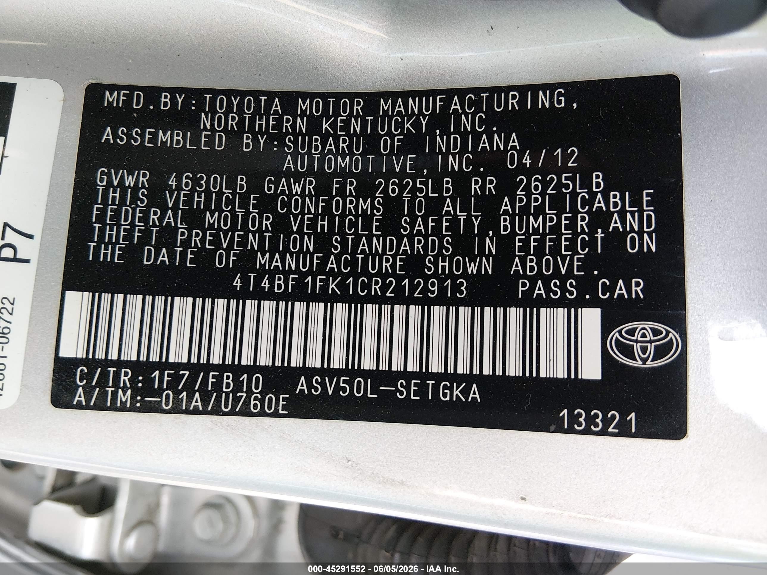 2012 Toyota Camry Xle Silver vin: 4T4BF1FK1CR212913