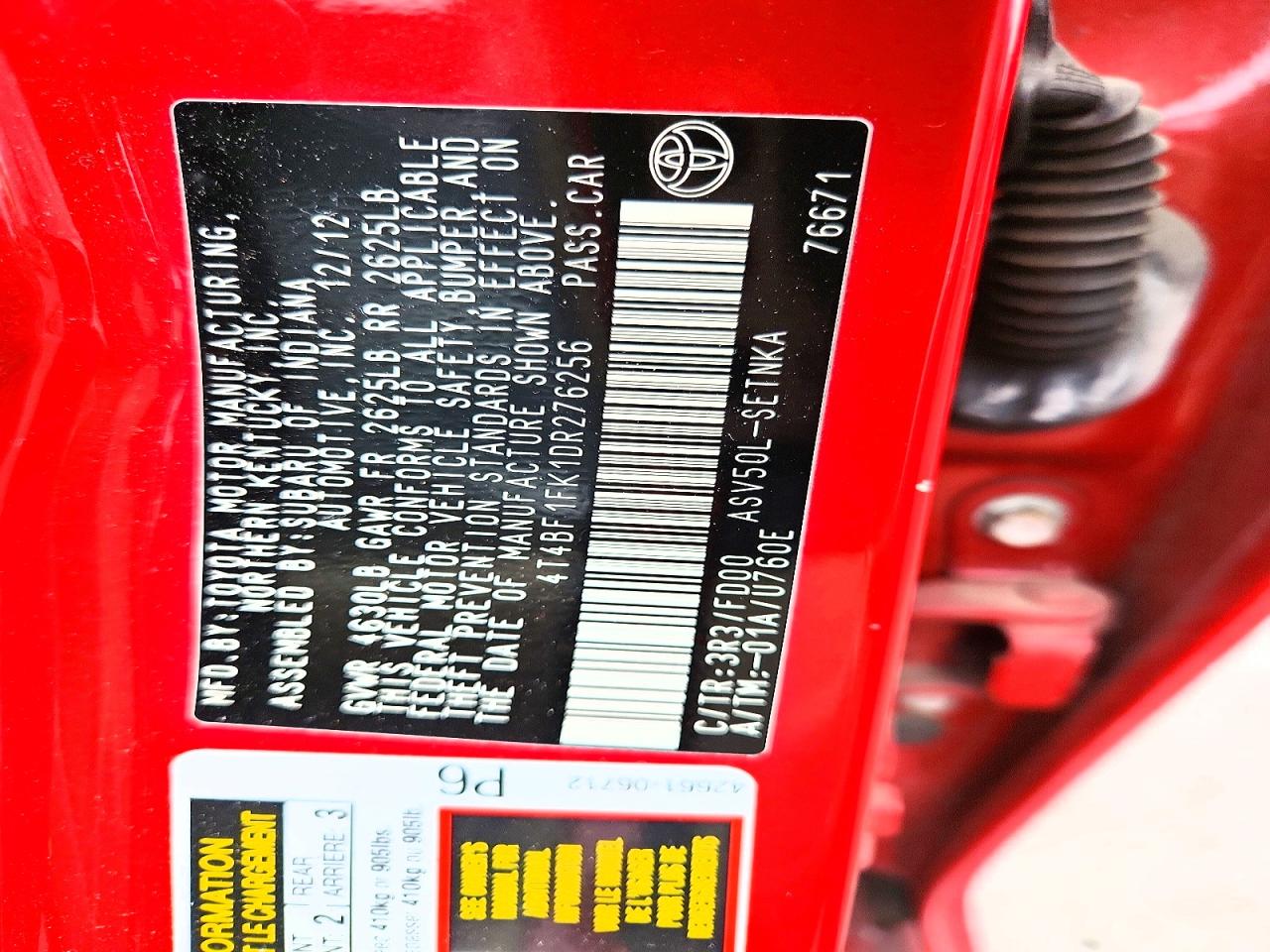 2013 Toyota Camry Le Red vin: 4T4BF1FK1DR276256
