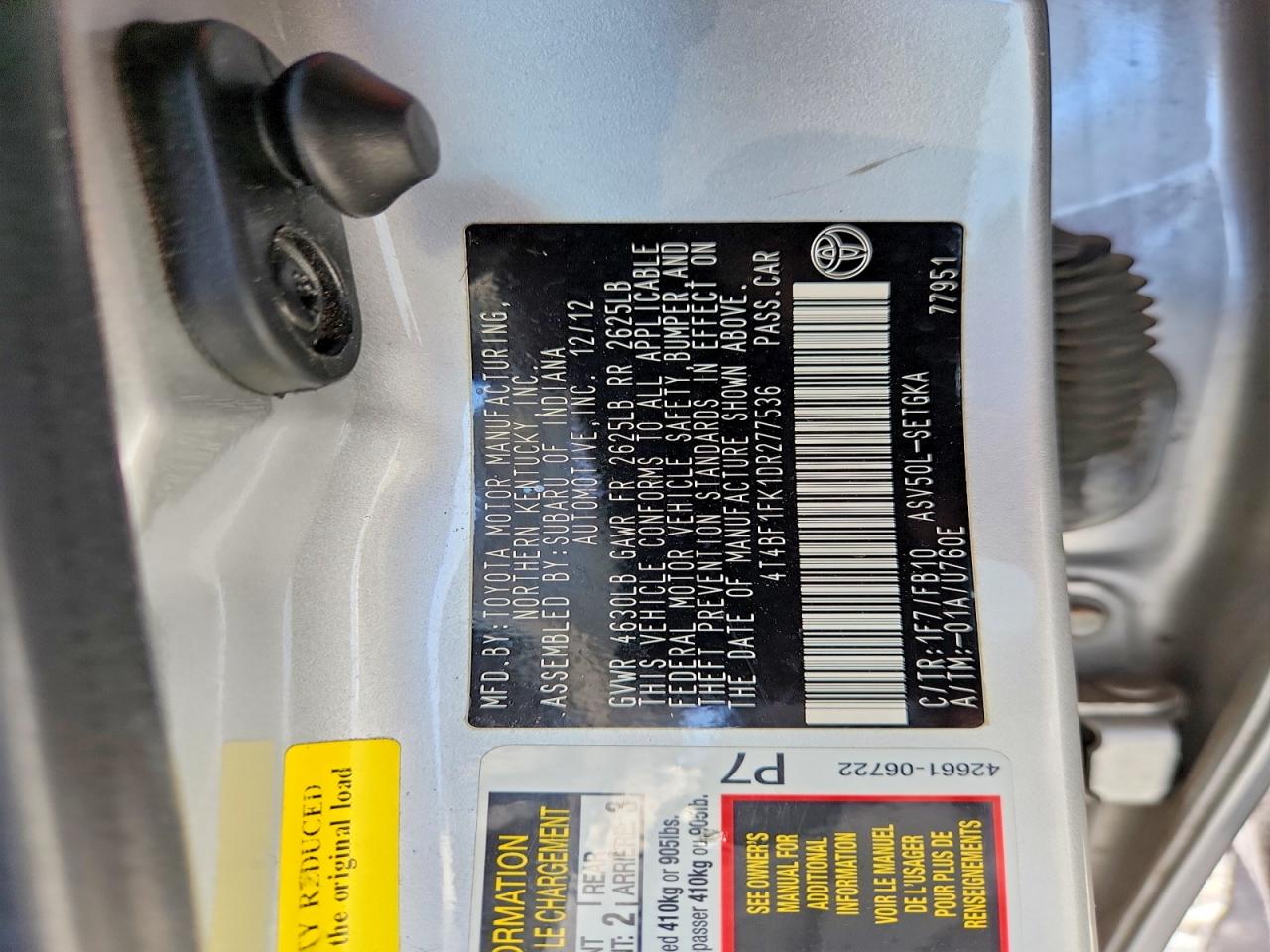 2013 Toyota Camry Xle Silver vin: 4T4BF1FK1DR277536