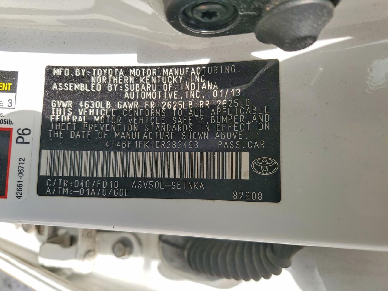 2013 Toyota Camry White vin: 4T4BF1FK1DR282493