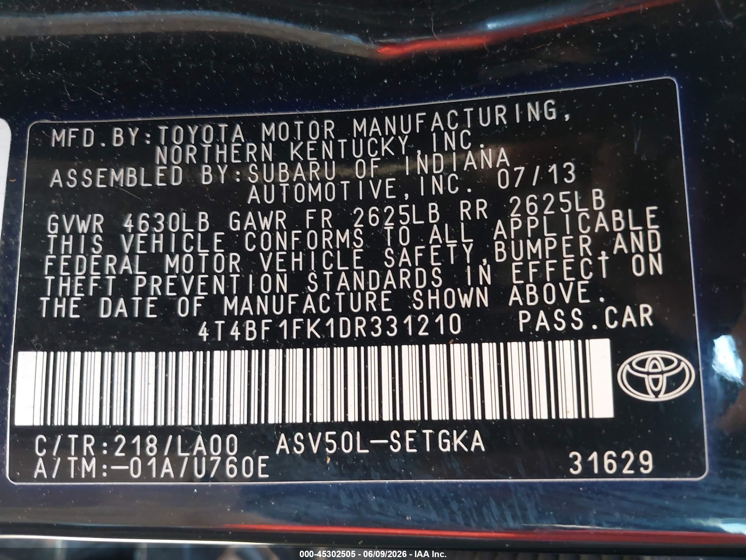 2013 Toyota Camry Xle Black vin: 4T4BF1FK1DR331210