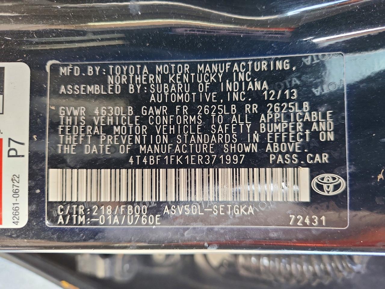 2014 Toyota Camry Xle Black vin: 4T4BF1FK1ER371997