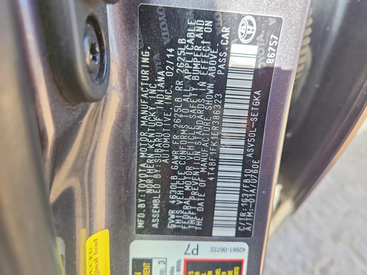 2014 Toyota Camry Xle Gray vin: 4T4BF1FK1ER386323