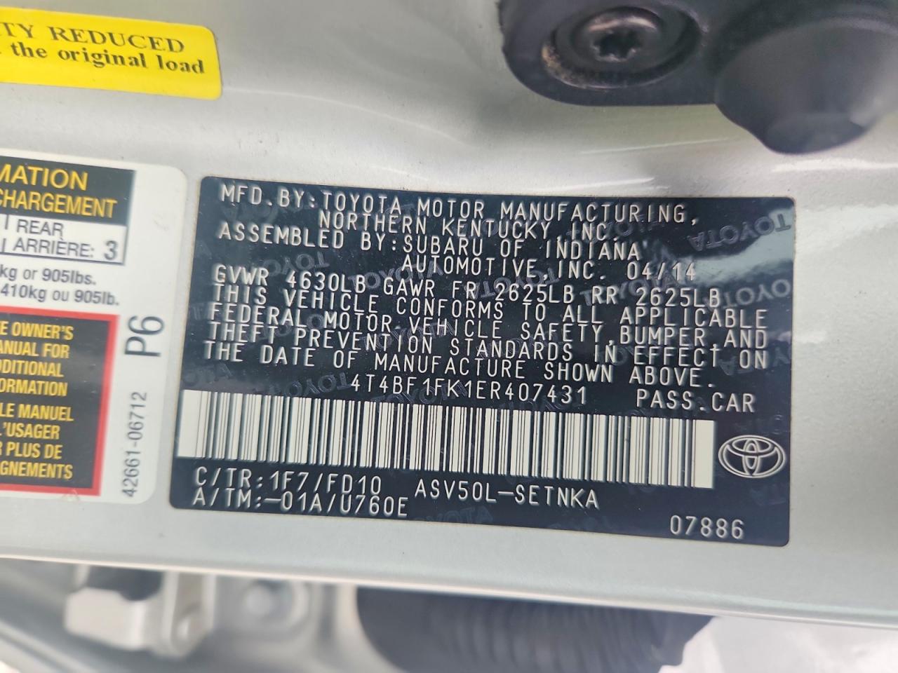 2014 Toyota Camry Le Silver vin: 4T4BF1FK1ER407431