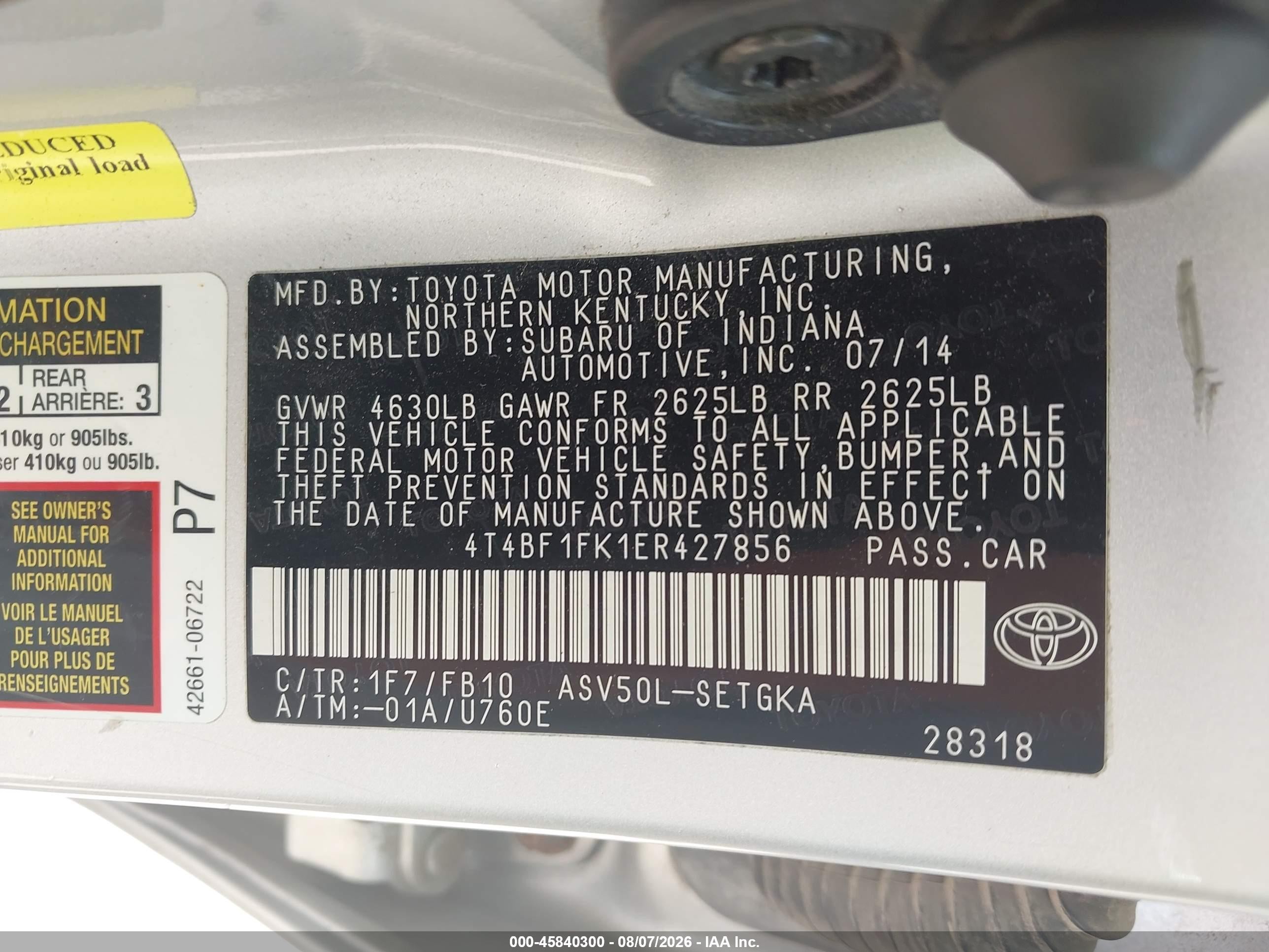 2014 Toyota Camry Xle Серебряный vin: 4T4BF1FK1ER427856