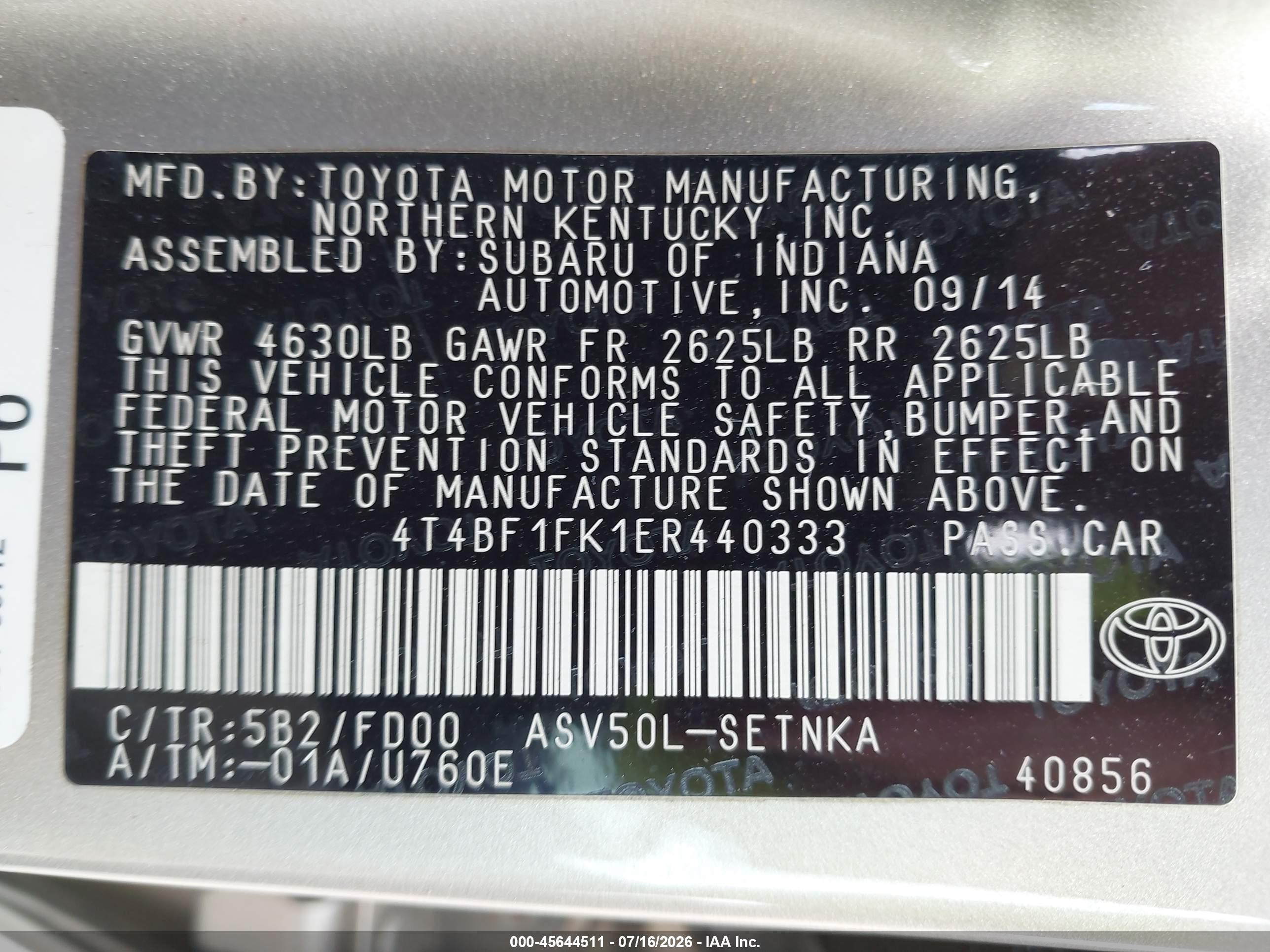2014 Toyota Camry Le Beige vin: 4T4BF1FK1ER440333