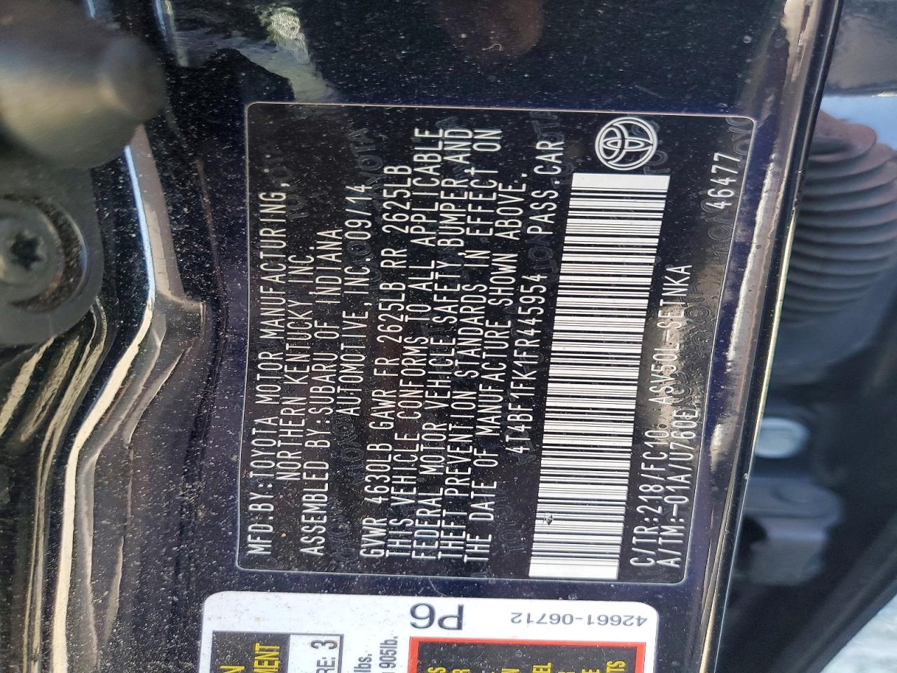 2015 Toyota Camry Le Черный vin: 4T4BF1FK1FR445954