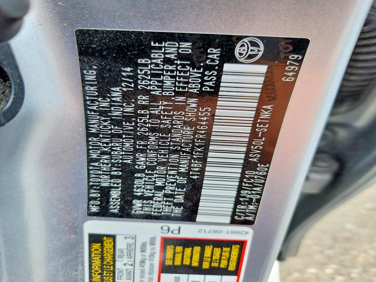 2015 Toyota Camry Le Серебряный vin: 4T4BF1FK1FR464455