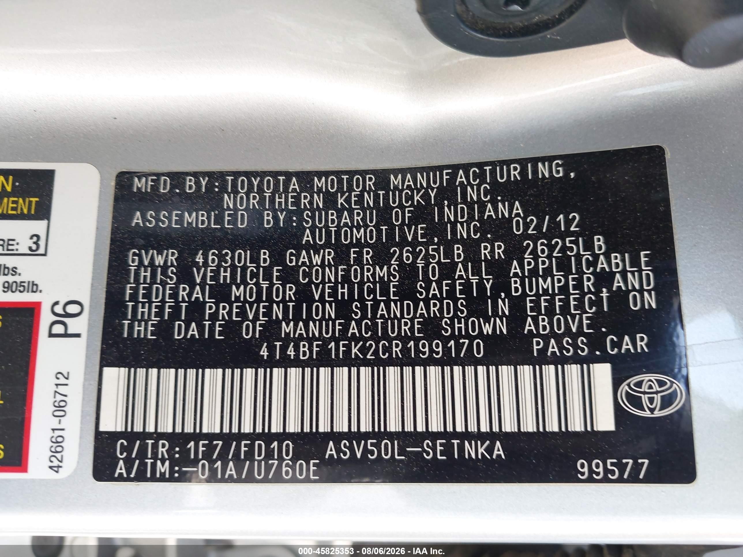 2012 Toyota Camry Le Silver vin: 4T4BF1FK2CR199170