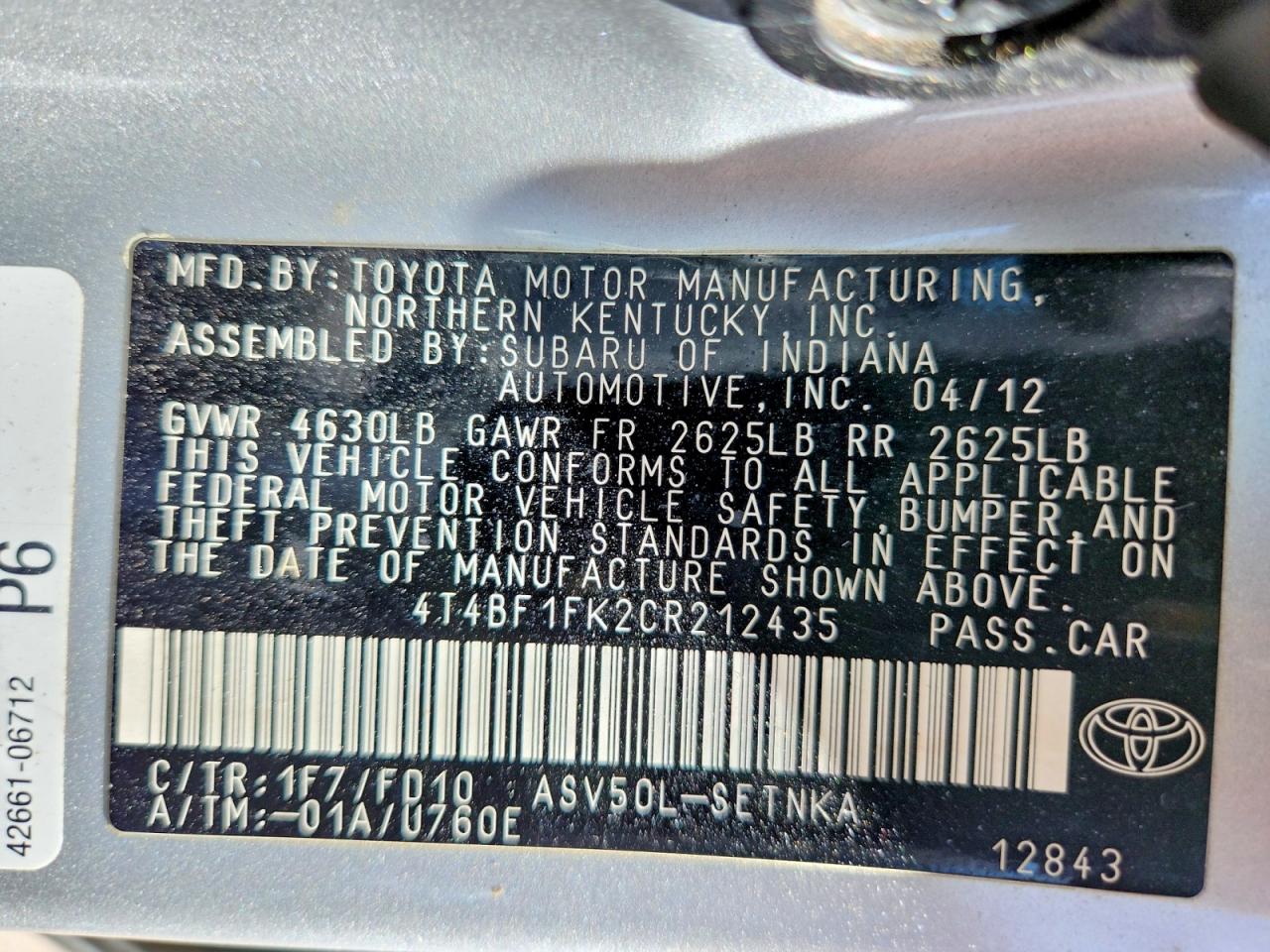 2012 Toyota Camry Le Silver vin: 4T4BF1FK2CR212435