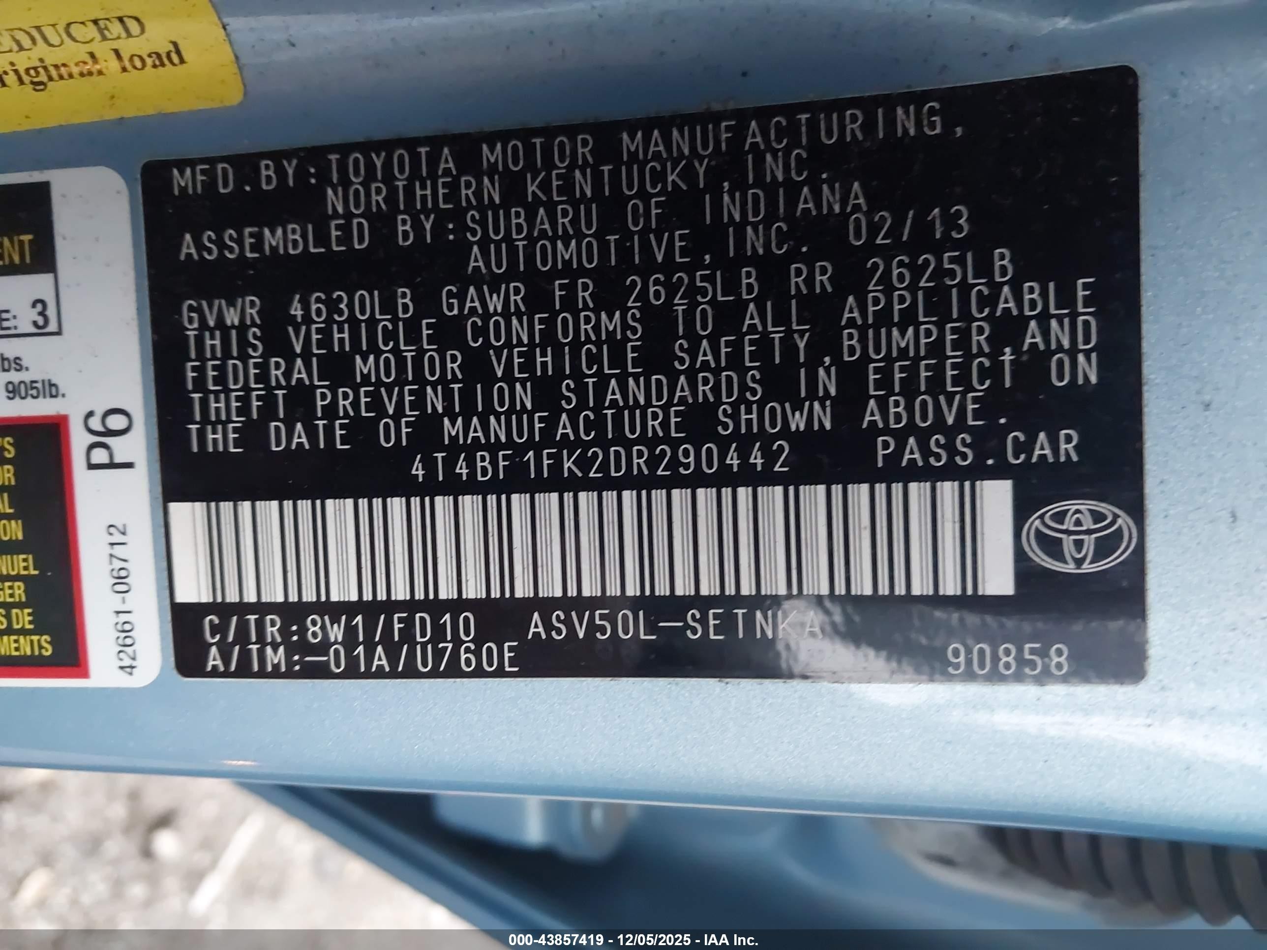 2013 Toyota Camry Le Blue vin: 4T4BF1FK2DR290442