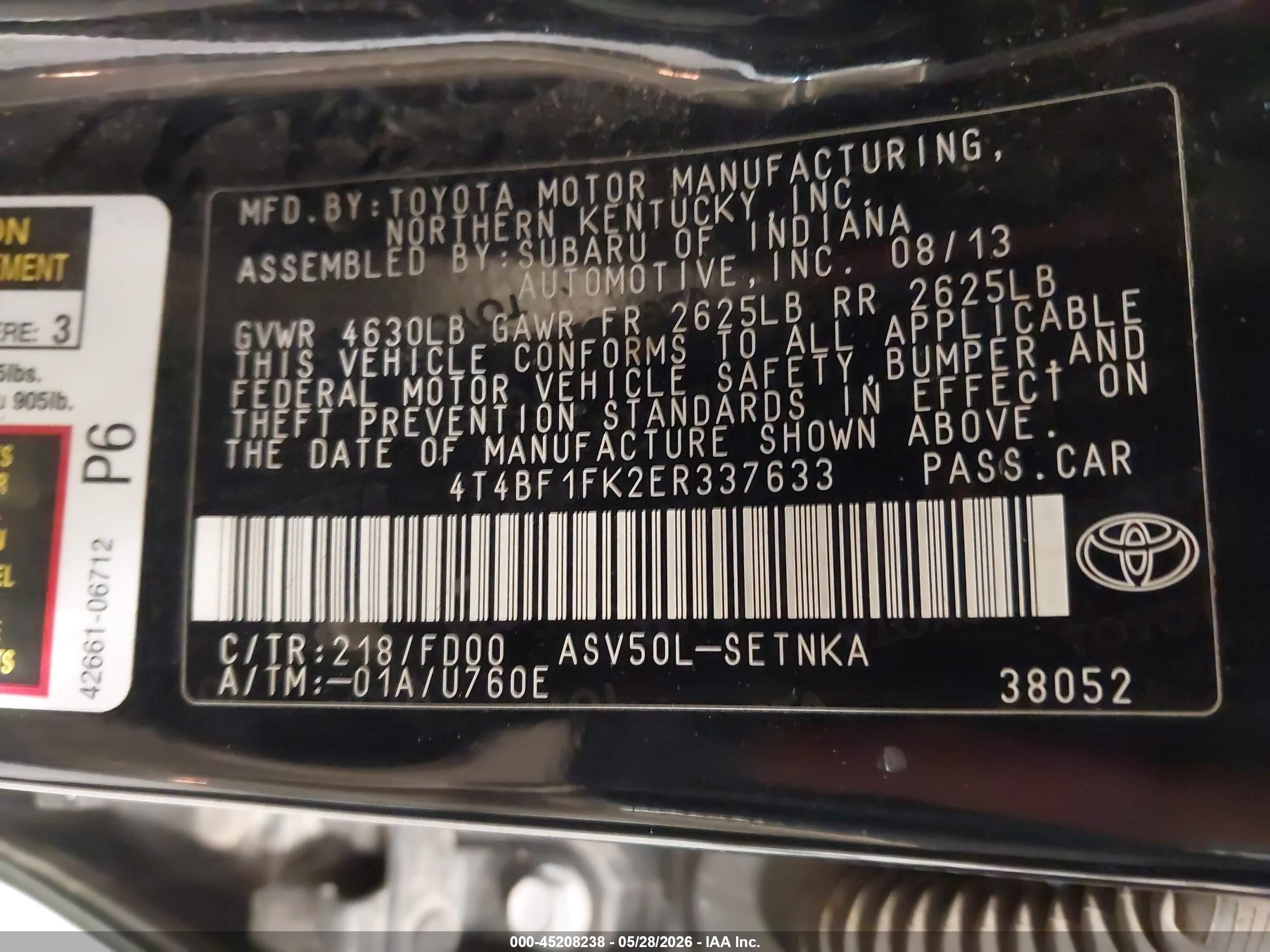 2014 Toyota Camry Le Black vin: 4T4BF1FK2ER337633