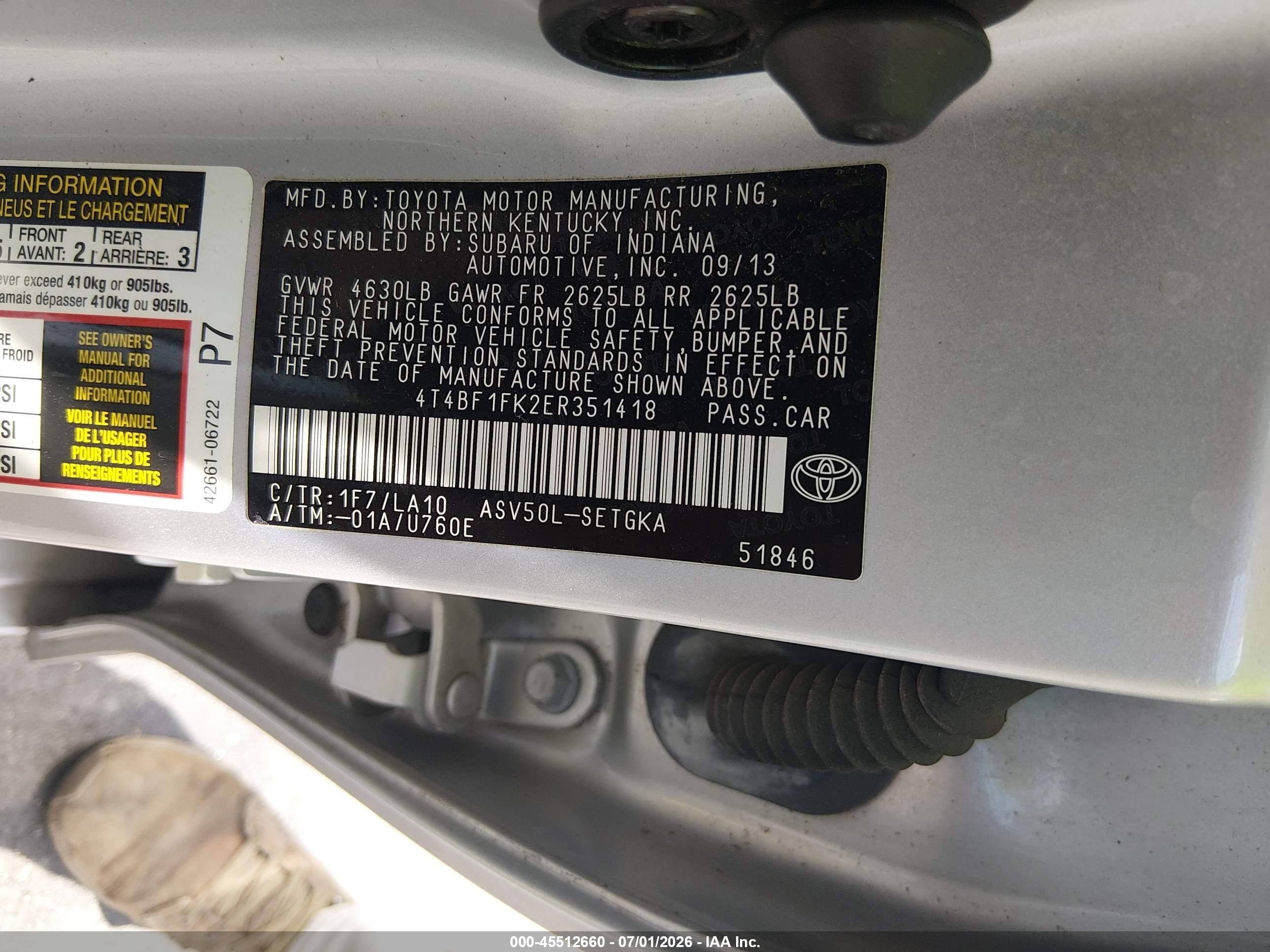 2014 Toyota Camry Xle Silver vin: 4T4BF1FK2ER351418