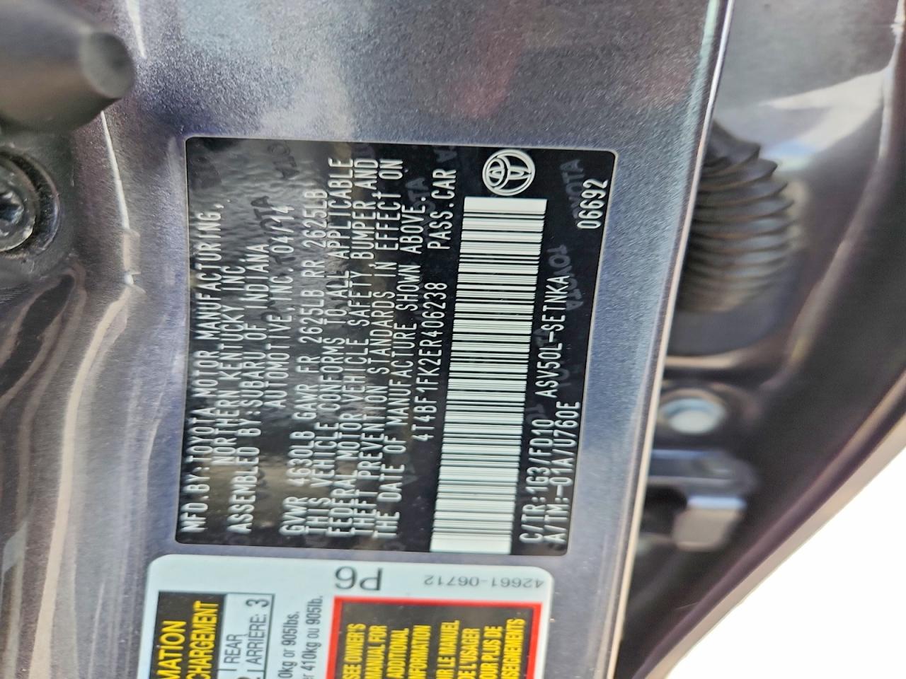 2014 Toyota Camry Le Gray vin: 4T4BF1FK2ER406238