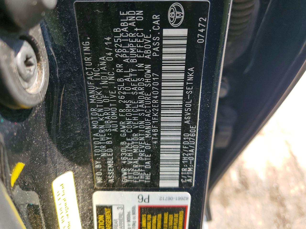 2014 Toyota Camry Le Серый vin: 4T4BF1FK2ER407017