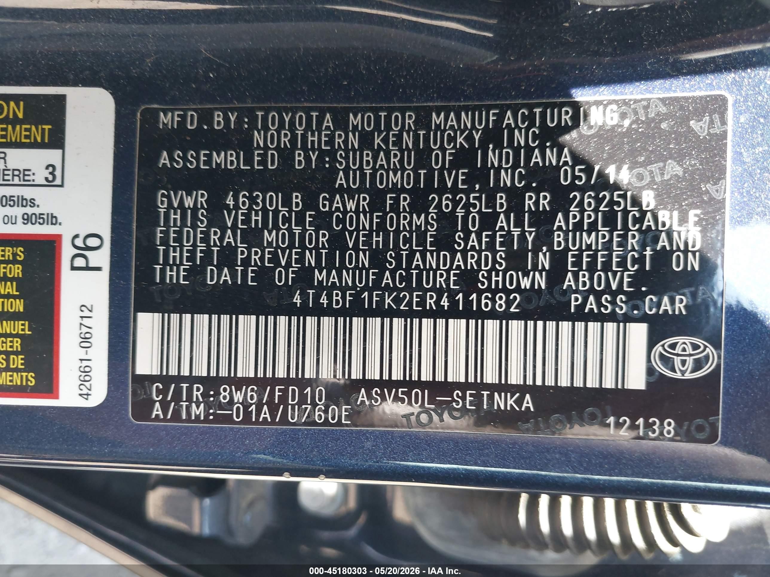 2014 Toyota Camry Le Синий vin: 4T4BF1FK2ER411682