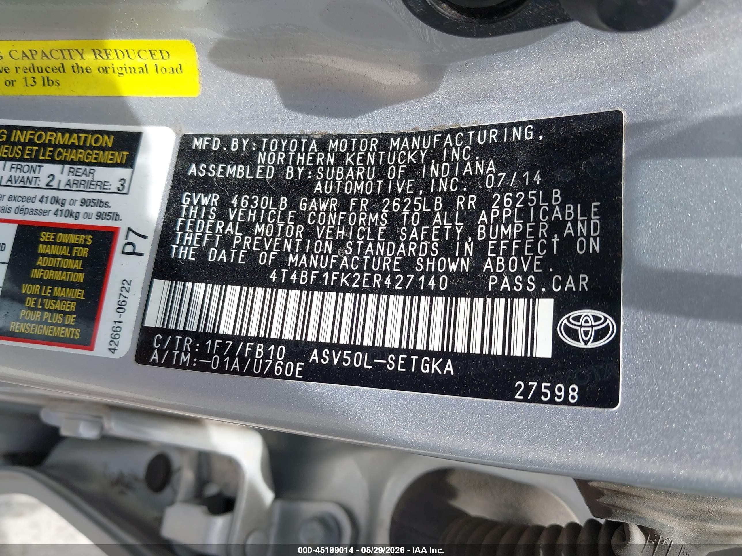 2014 Toyota Camry Xle Silver vin: 4T4BF1FK2ER427140