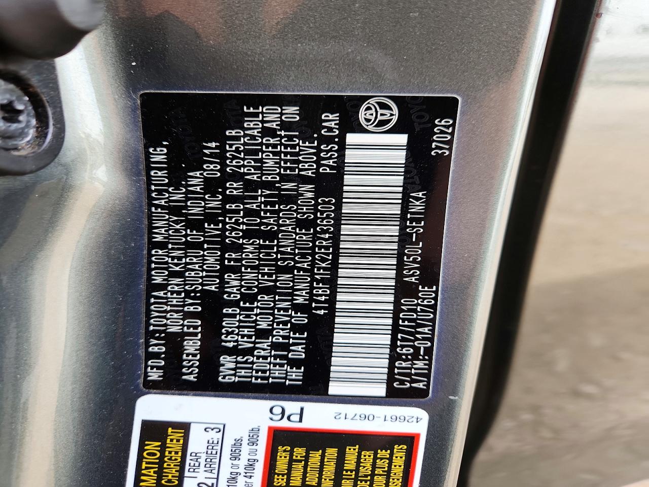 2014 Toyota Camry Le Gray vin: 4T4BF1FK2ER436503