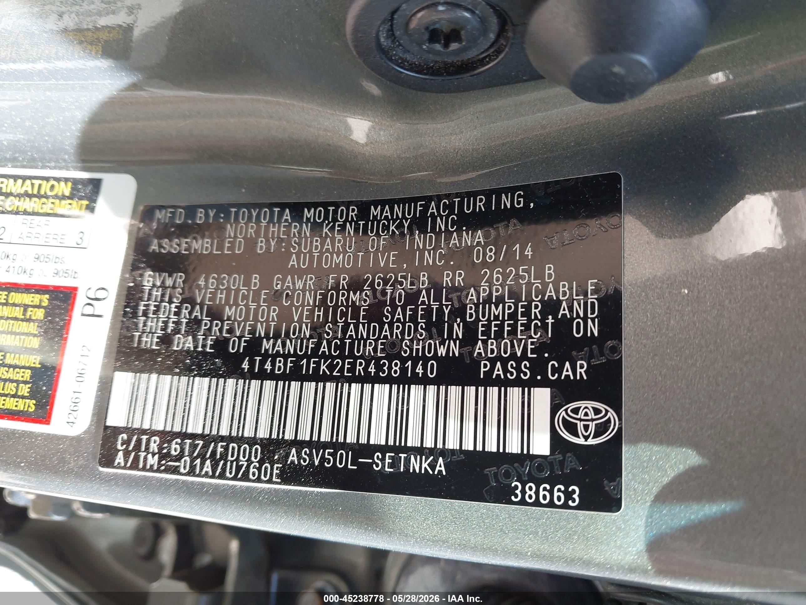 2014 Toyota Camry Le Gray vin: 4T4BF1FK2ER438140