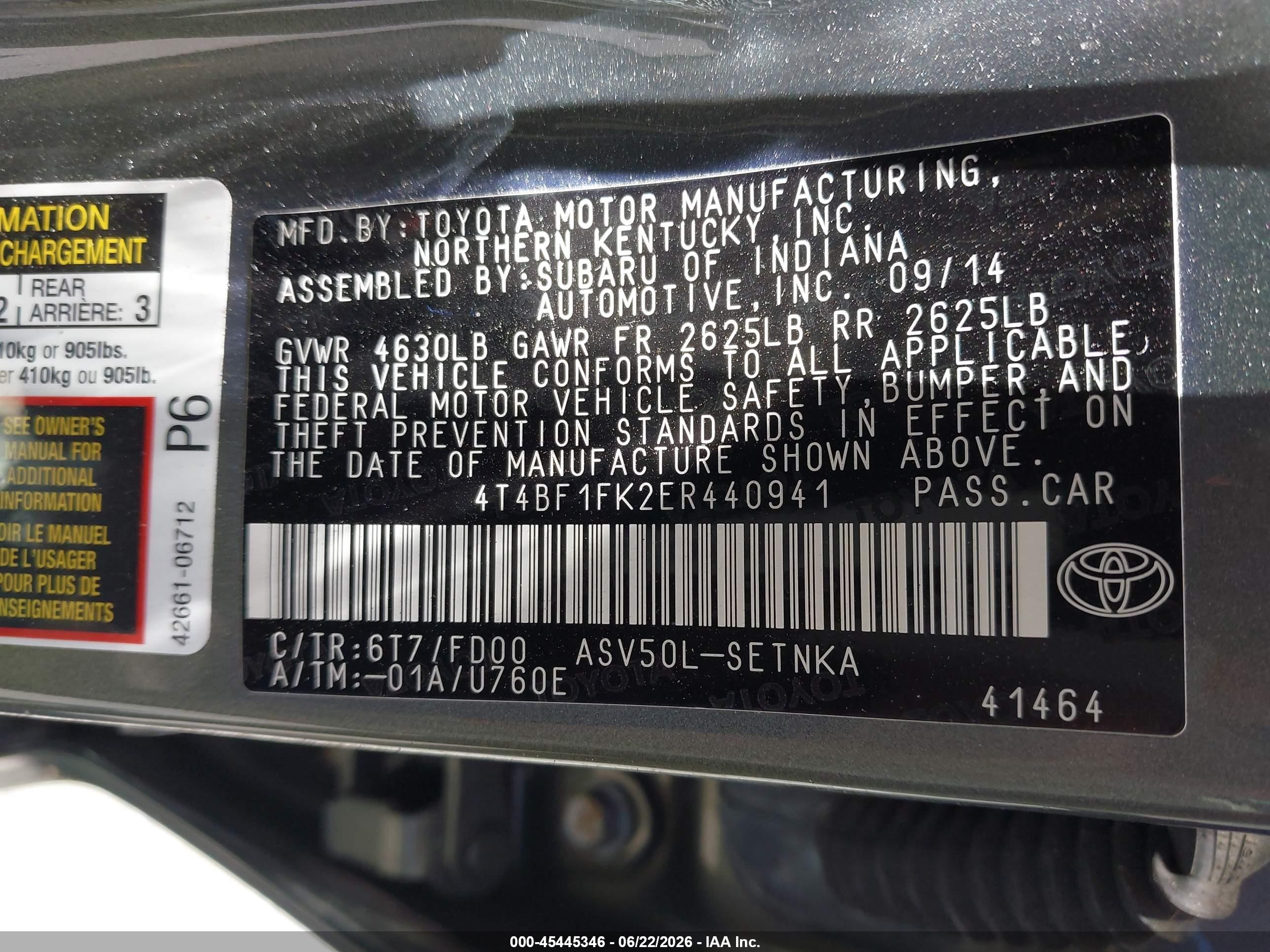 2014 Toyota Camry Le Серый vin: 4T4BF1FK2ER440941