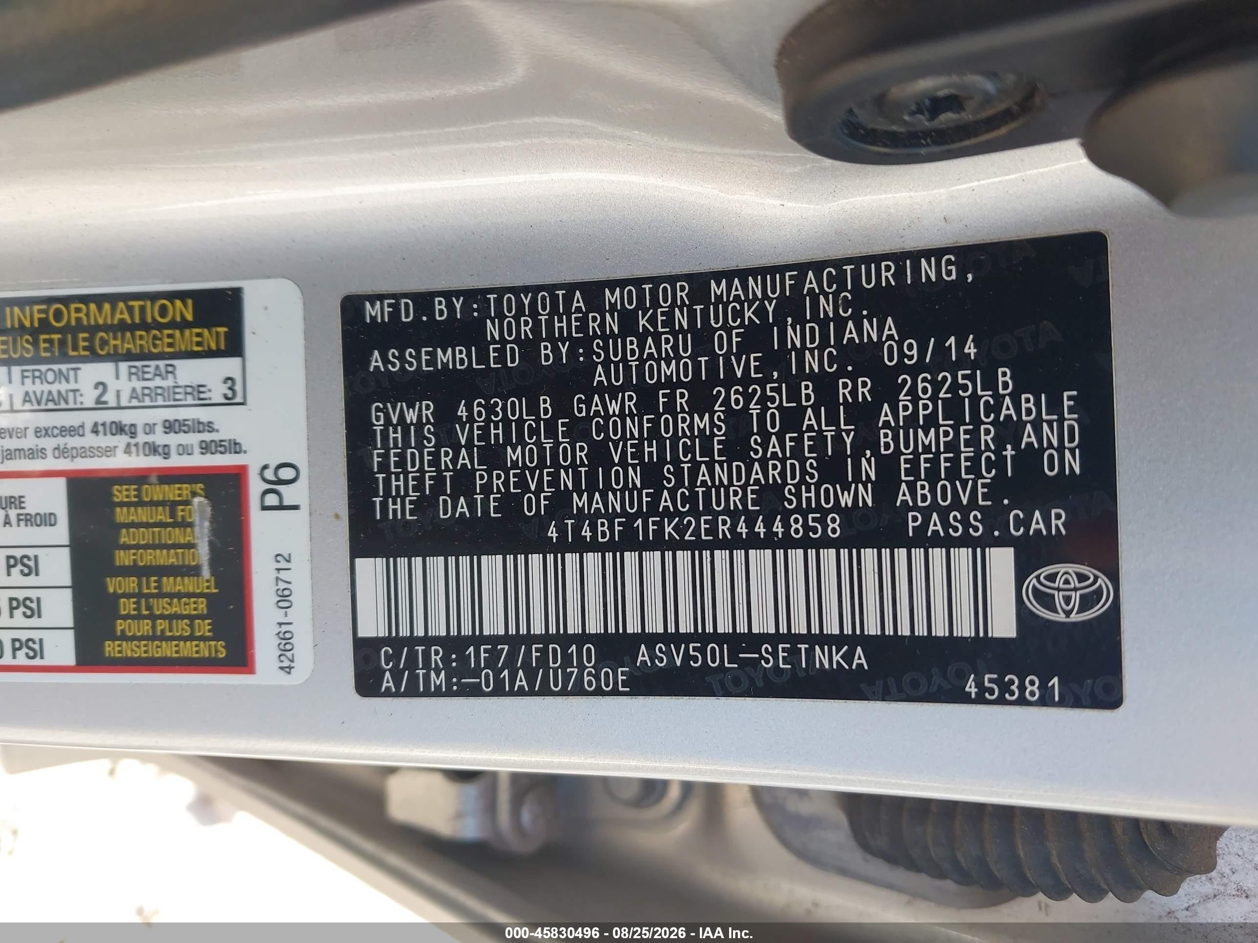 2014 Toyota Camry Le Silver vin: 4T4BF1FK2ER444858