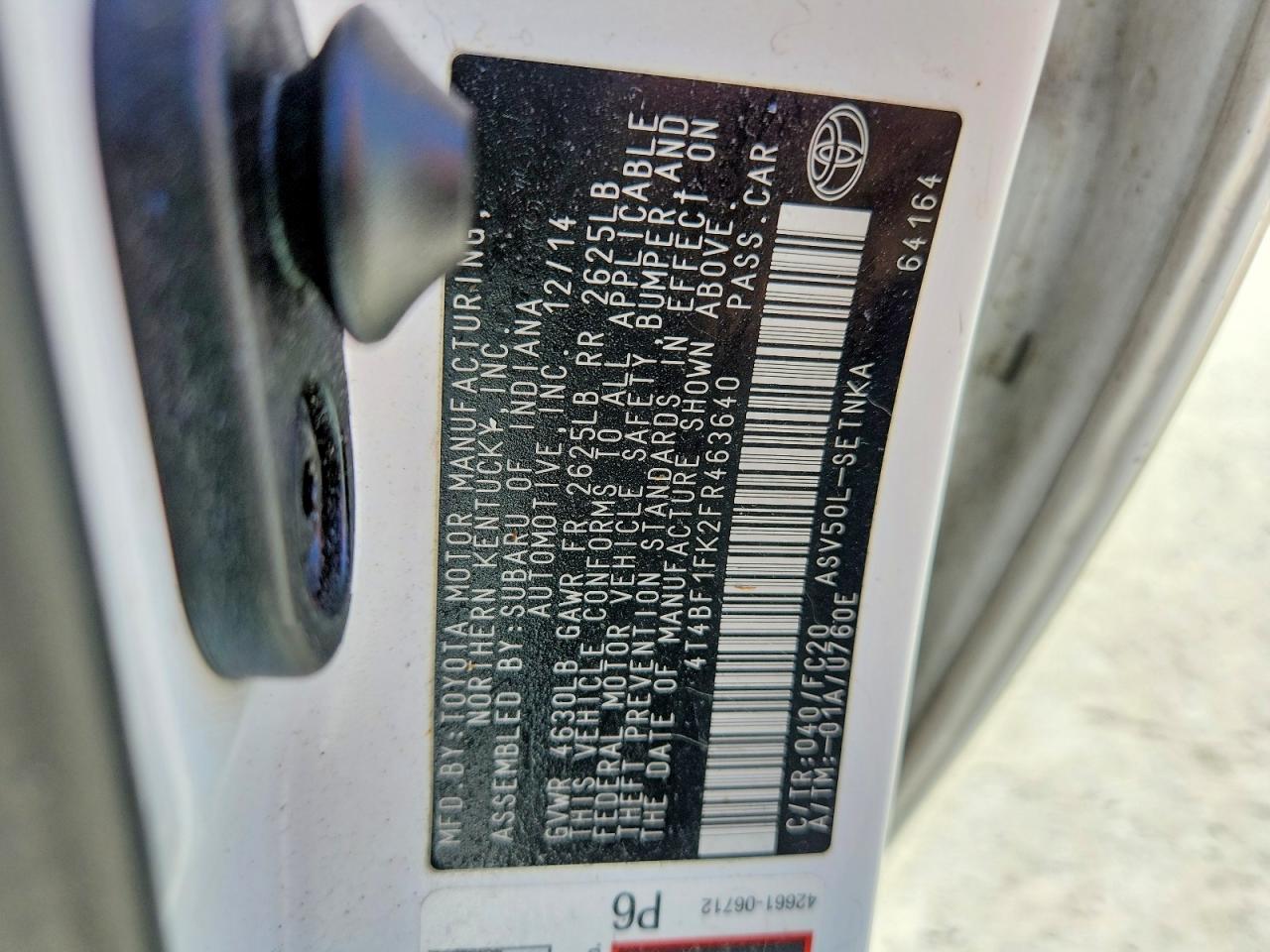 2015 Toyota Camry Le White vin: 4T4BF1FK2FR463640