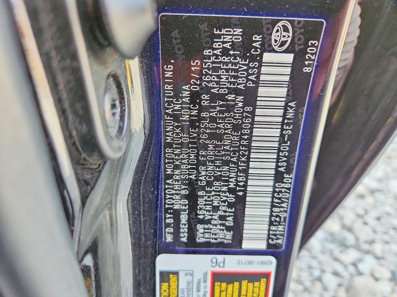2015 Toyota Camry Le Black vin: 4T4BF1FK2FR480678