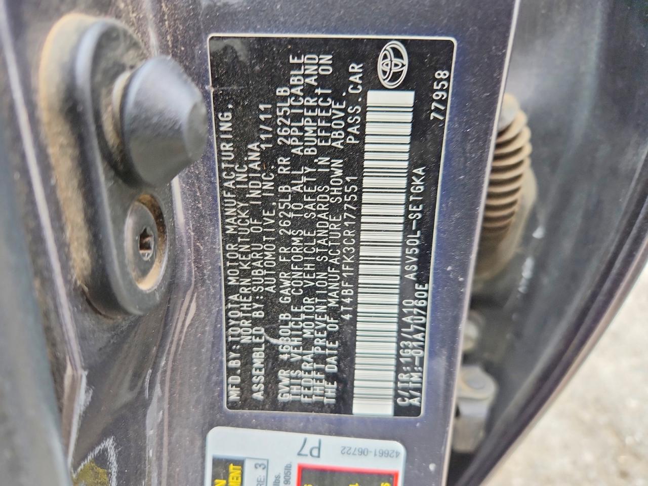 2012 Toyota Camry Xle Gray vin: 4T4BF1FK3CR177551