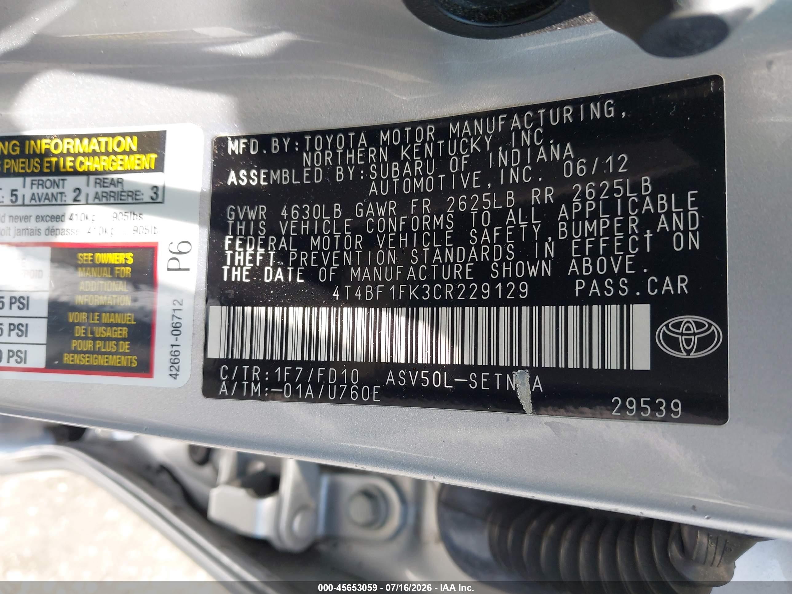 2012 Toyota Camry Le Серебряный vin: 4T4BF1FK3CR229129