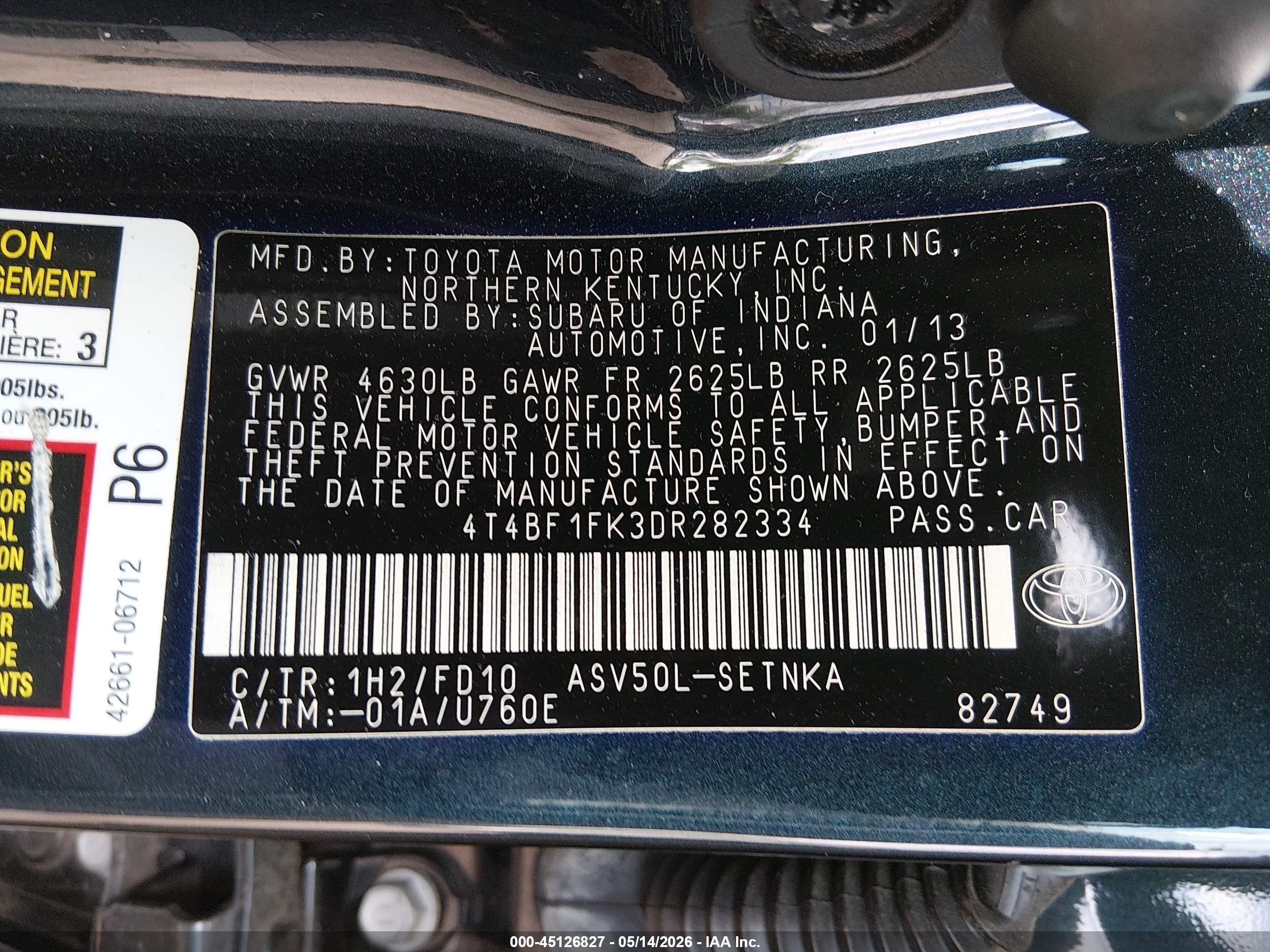 2013 Toyota Camry Le Gray vin: 4T4BF1FK3DR282334