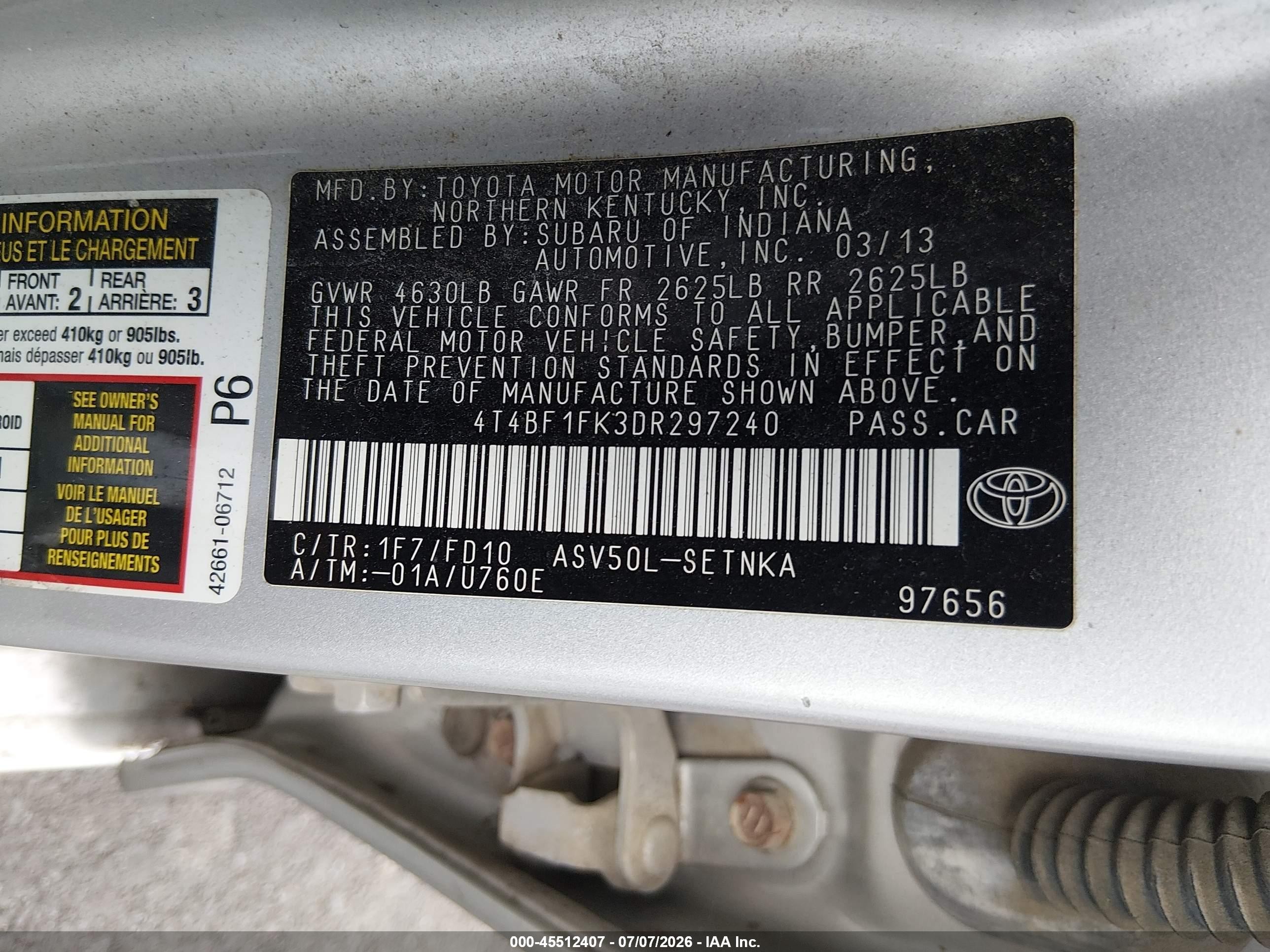 2013 Toyota Camry Le Серебряный vin: 4T4BF1FK3DR297240
