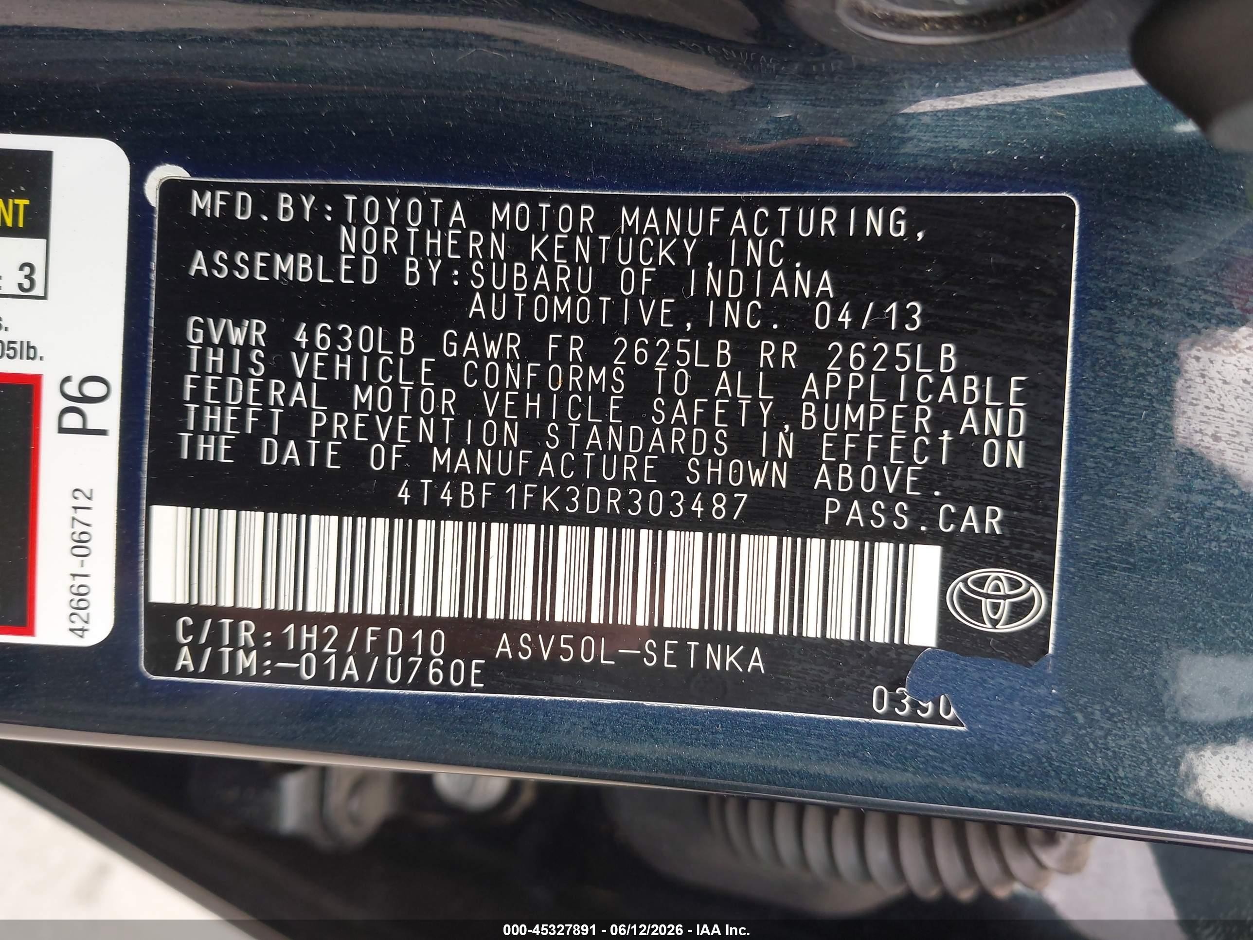 2013 Toyota Camry Le Black vin: 4T4BF1FK3DR303487