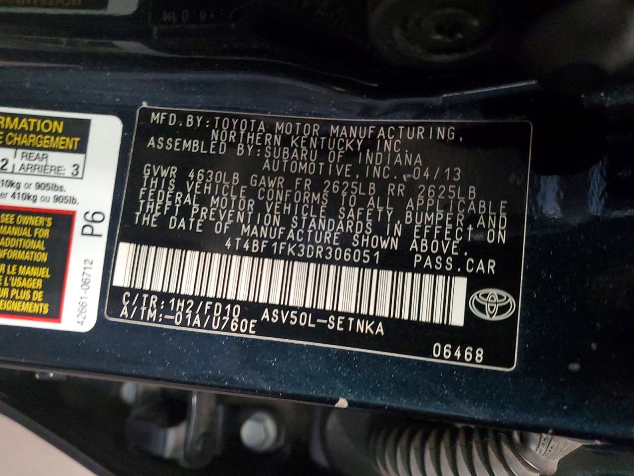 2013 Toyota Camry Le Blue vin: 4T4BF1FK3DR306051