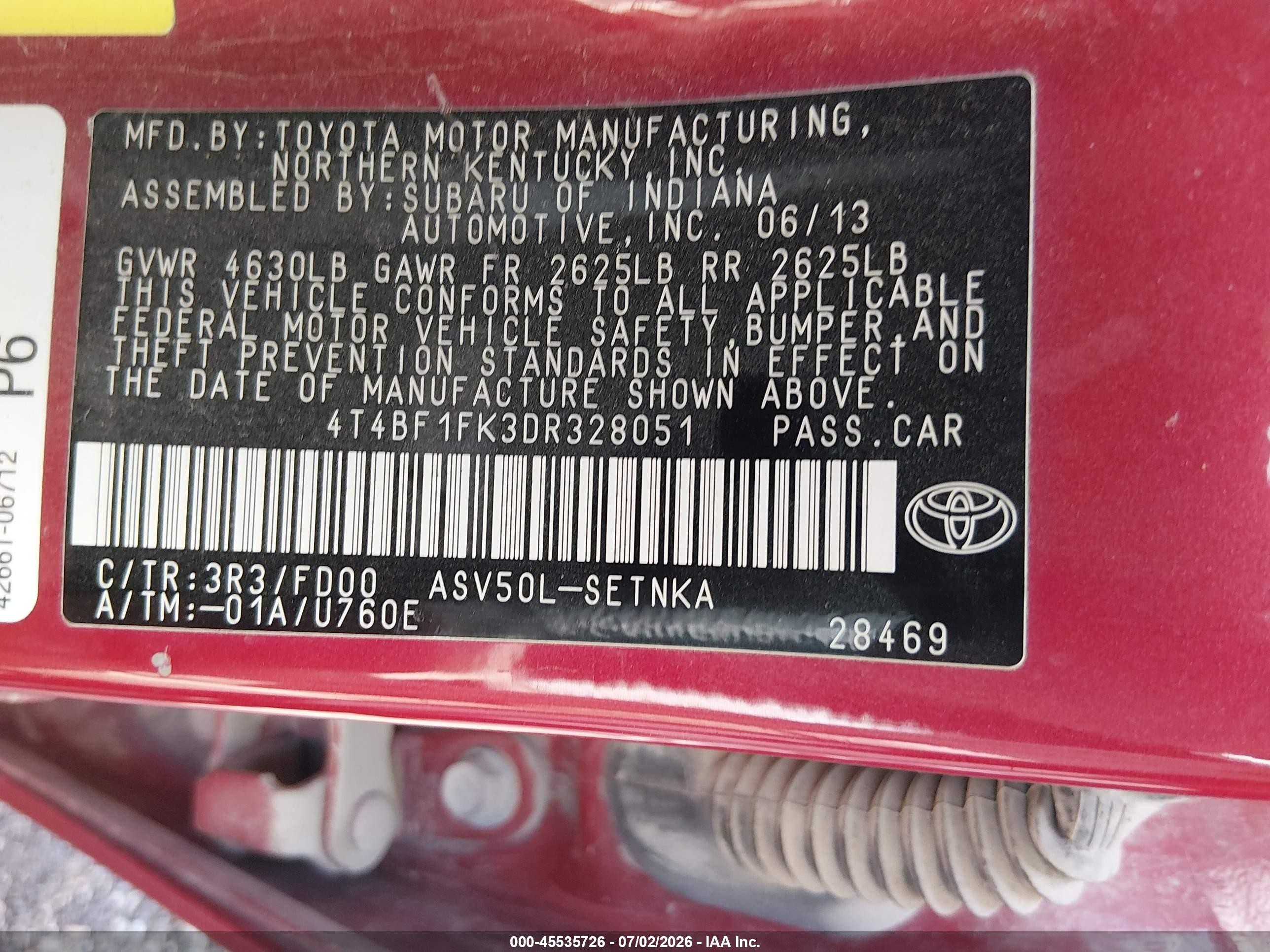 2013 Toyota Camry Le Red vin: 4T4BF1FK3DR328051