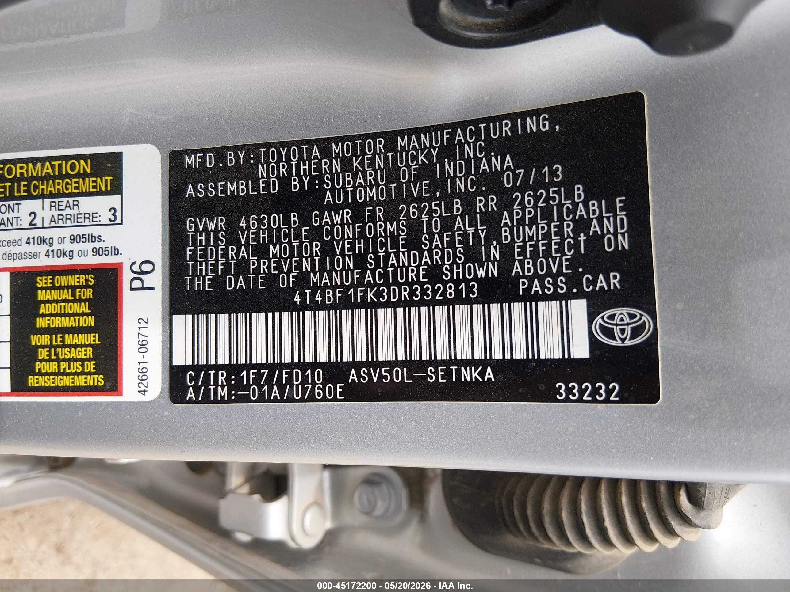 2013 Toyota Camry Le Silver vin: 4T4BF1FK3DR332813