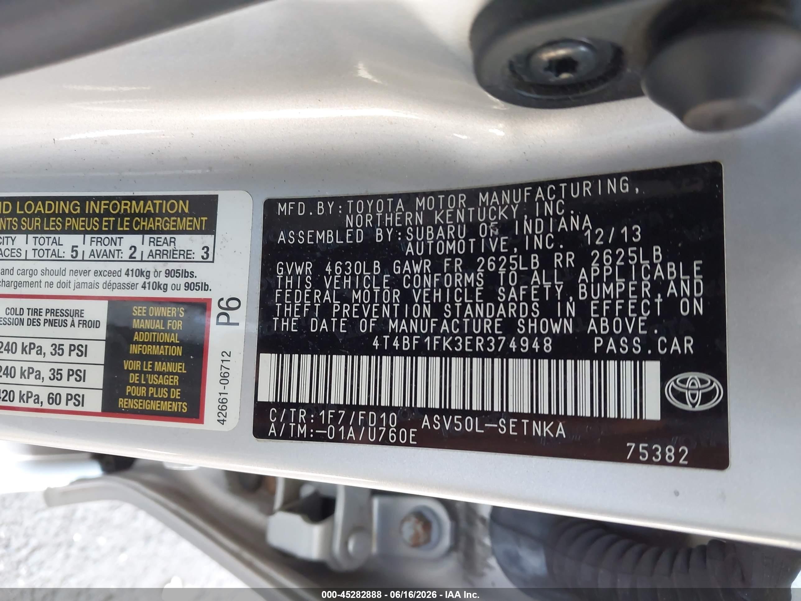 2014 Toyota Camry Le Silver vin: 4T4BF1FK3ER374948