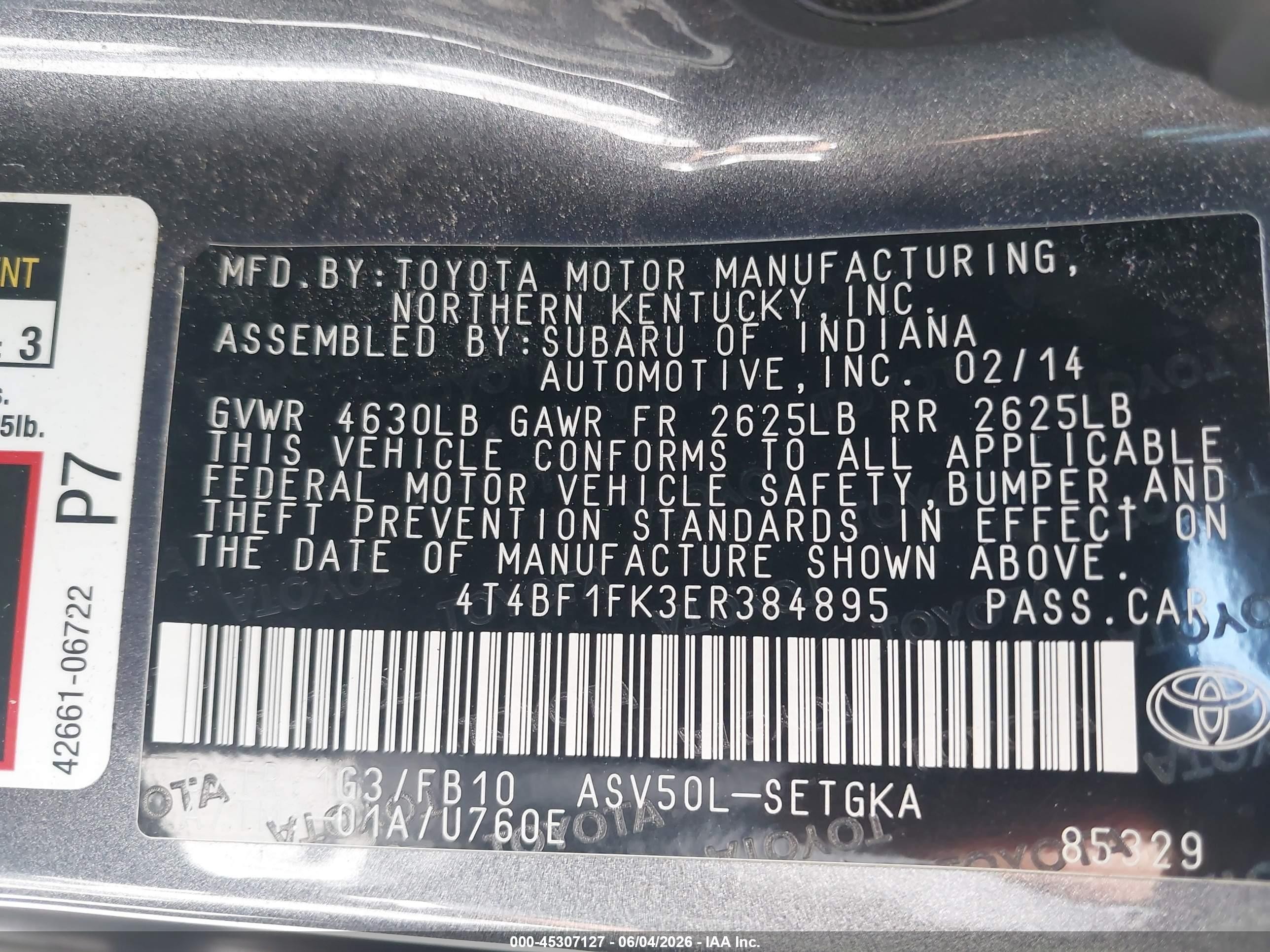 2014 Toyota Camry Xle Gray vin: 4T4BF1FK3ER384895