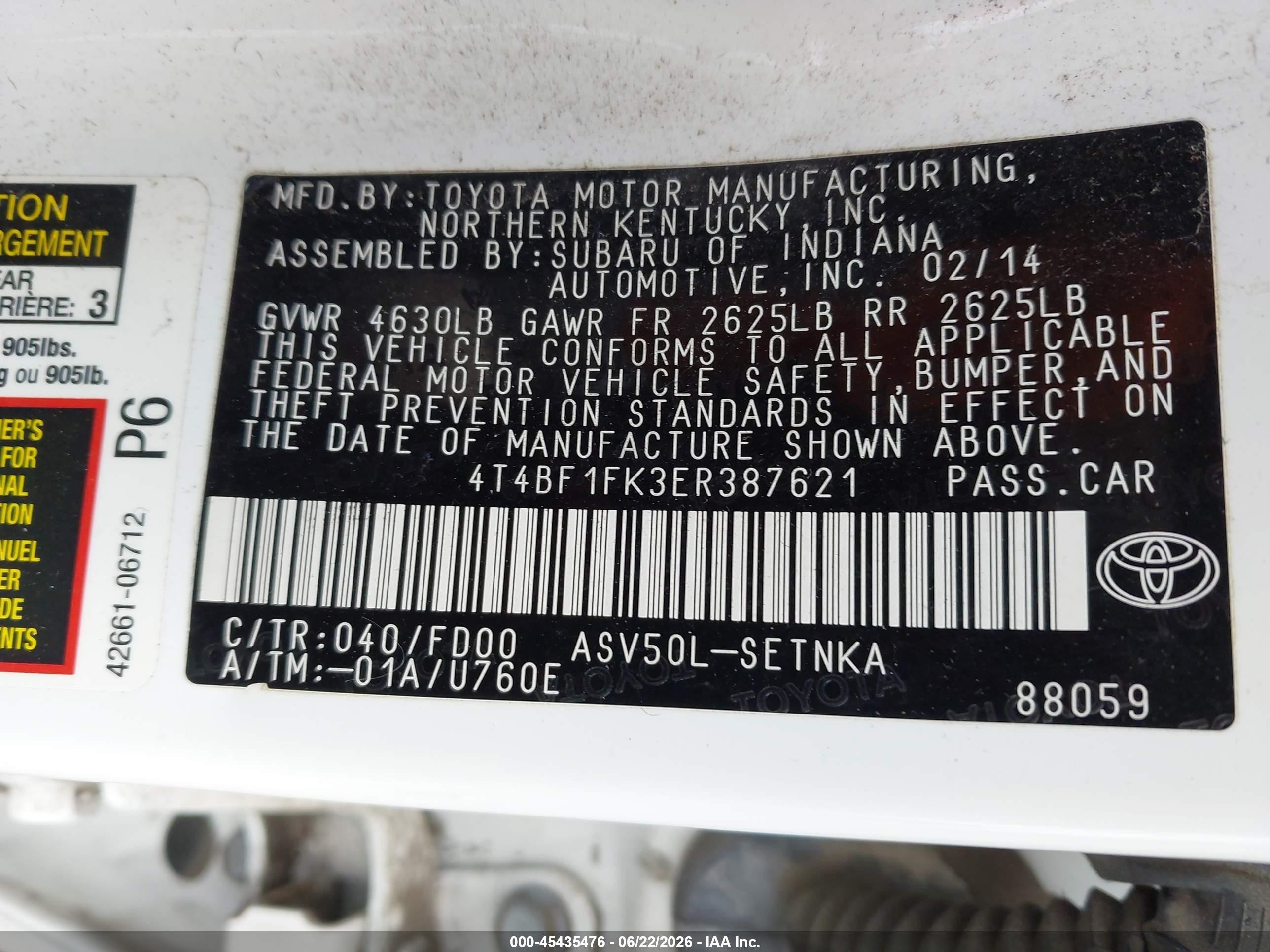 2014 Toyota Camry Le White vin: 4T4BF1FK3ER387621