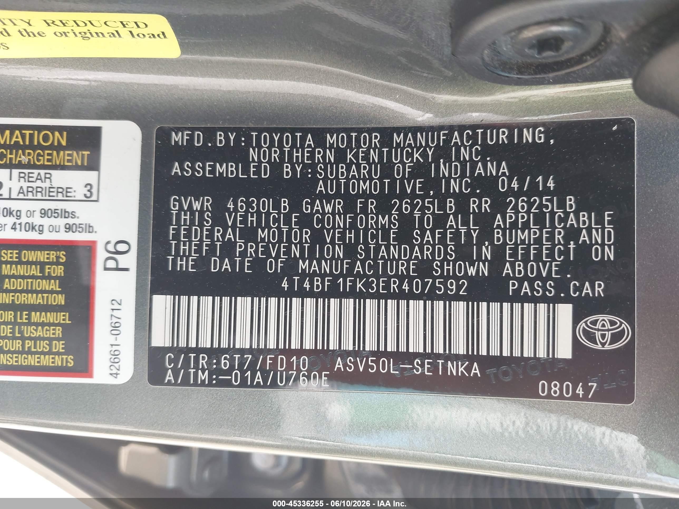 2014 Toyota Camry Le Gray vin: 4T4BF1FK3ER407592