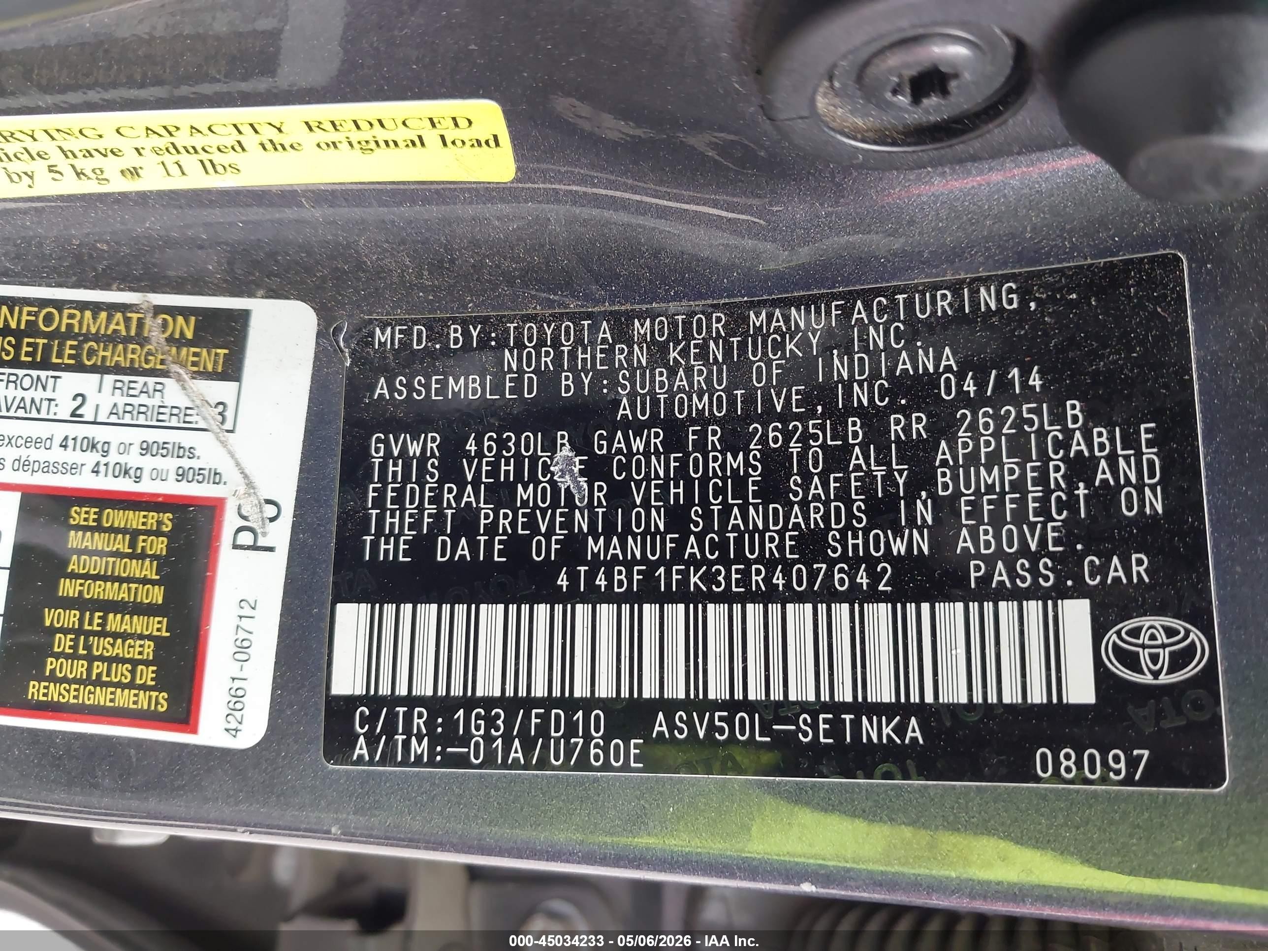 2014 Toyota Camry Le Gray vin: 4T4BF1FK3ER407642
